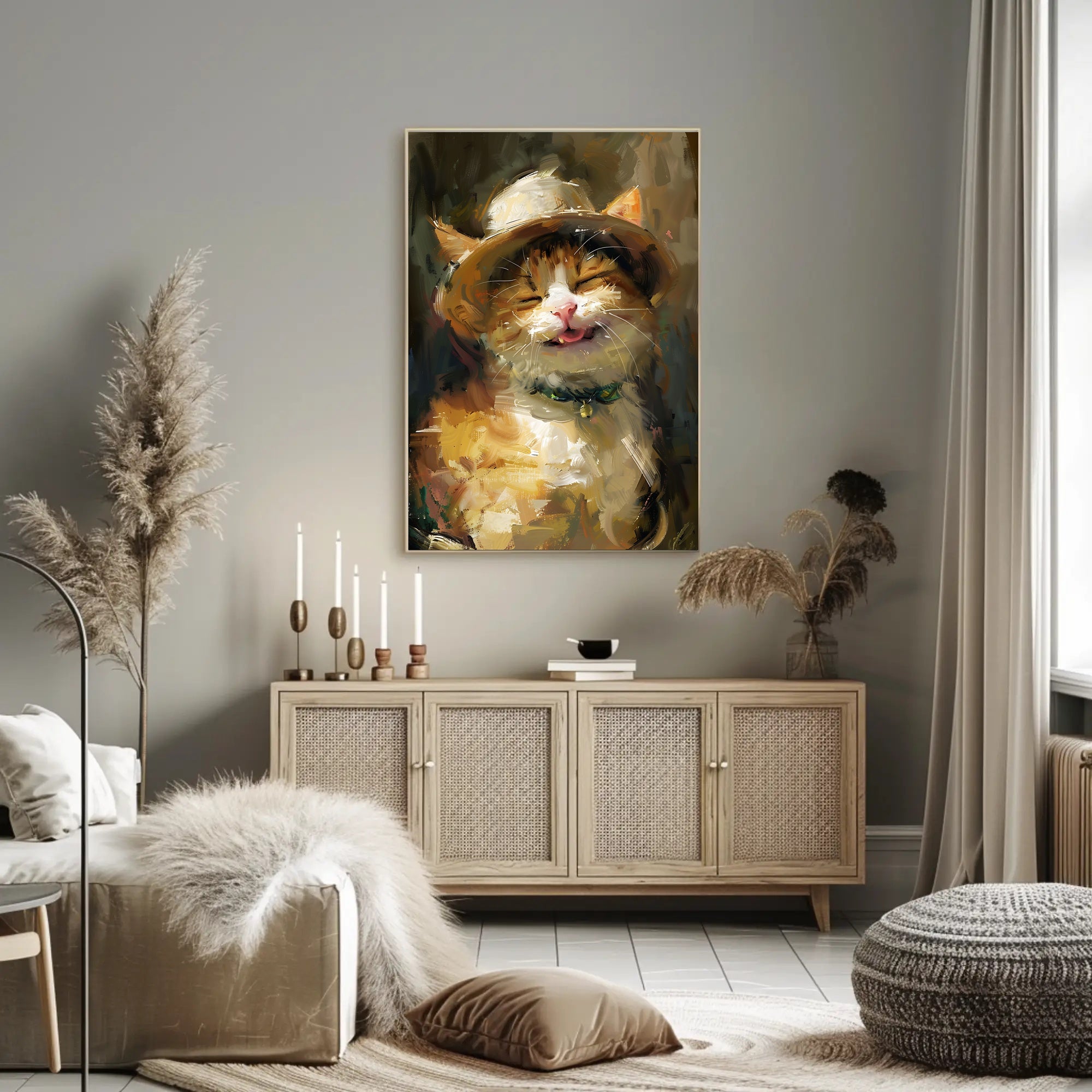 Cat in a Straw Hat Abstract Artistic Poster PosterGoat