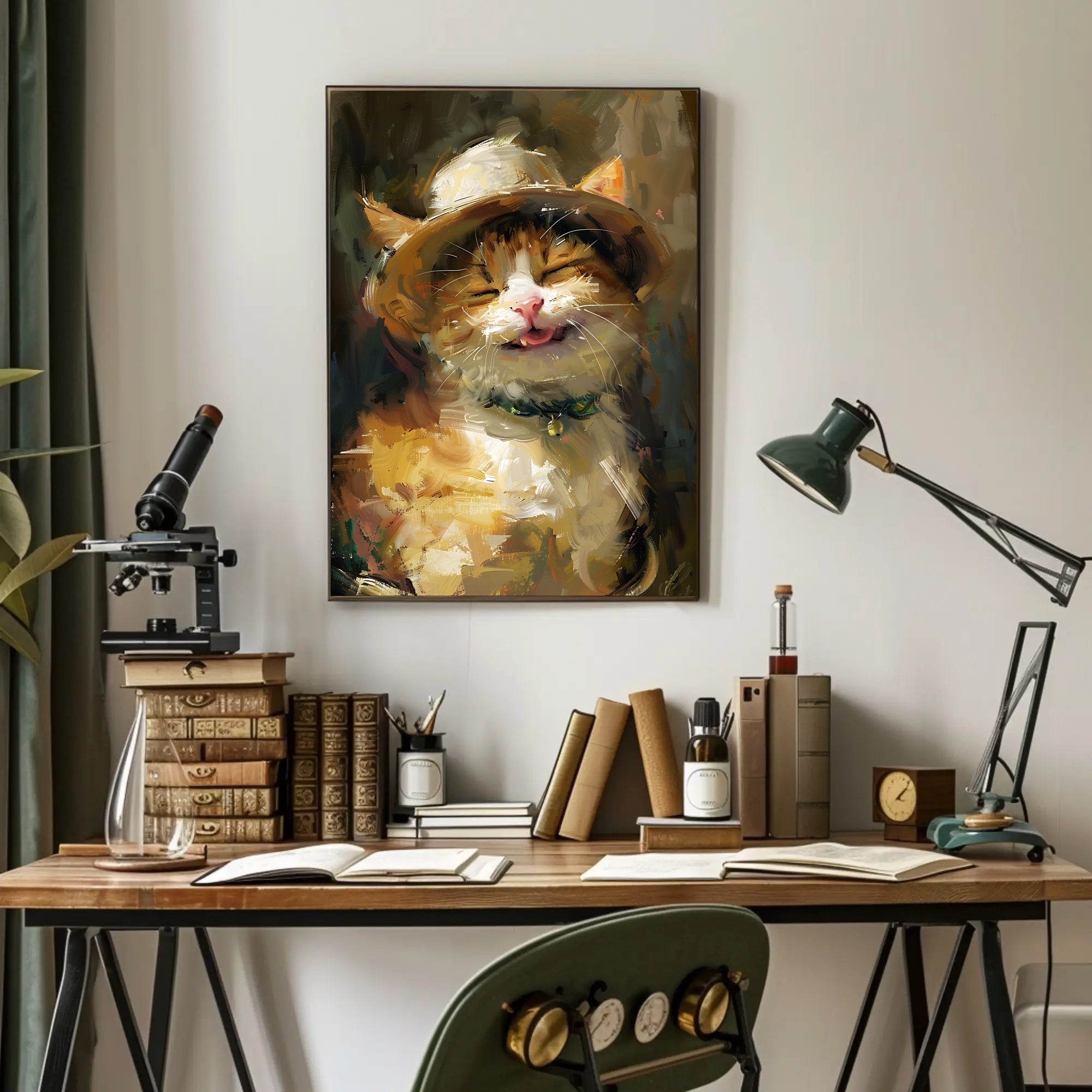 Cat in a Straw Hat Abstract Artistic Poster PosterGoat