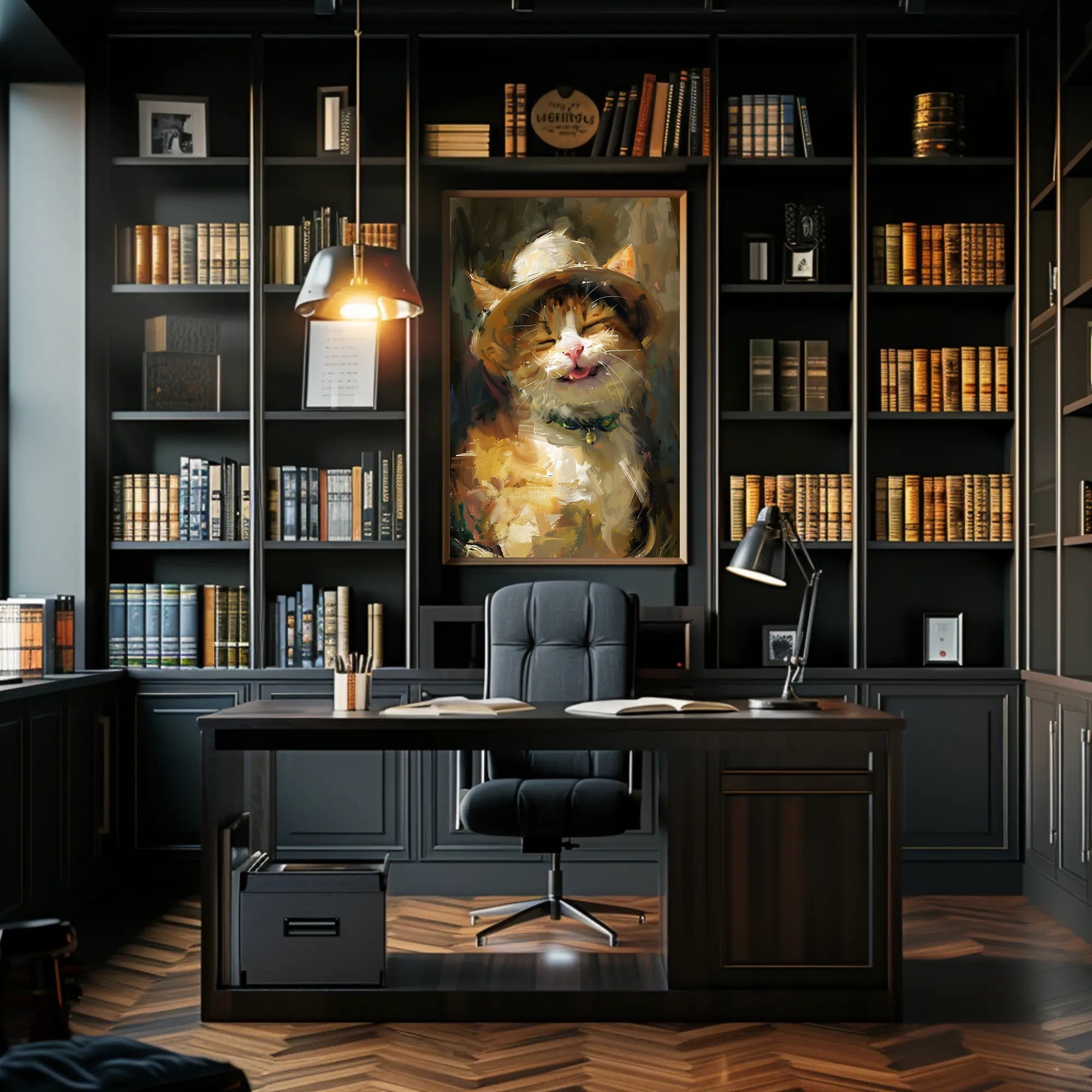 Cat in a Straw Hat Abstract Artistic Poster PosterGoat