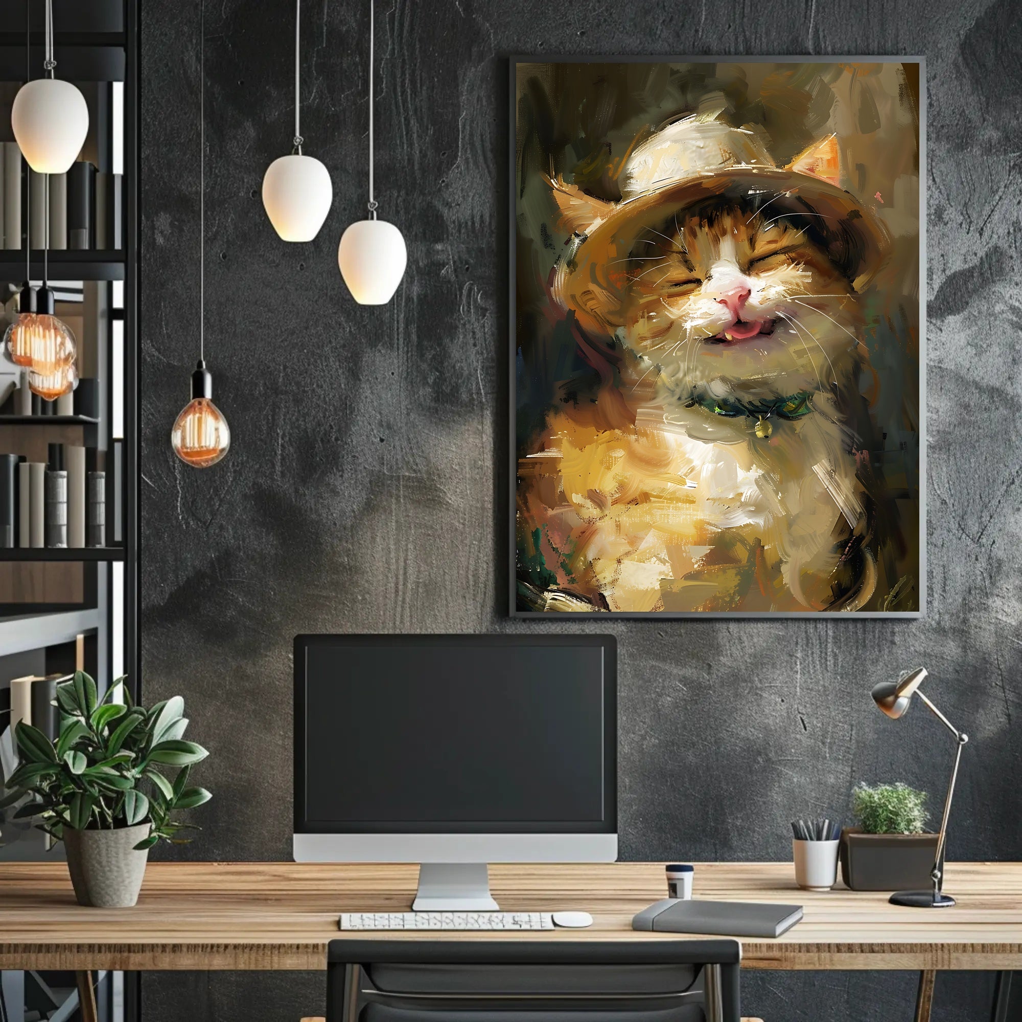 Cat in a Straw Hat Abstract Artistic Poster PosterGoat