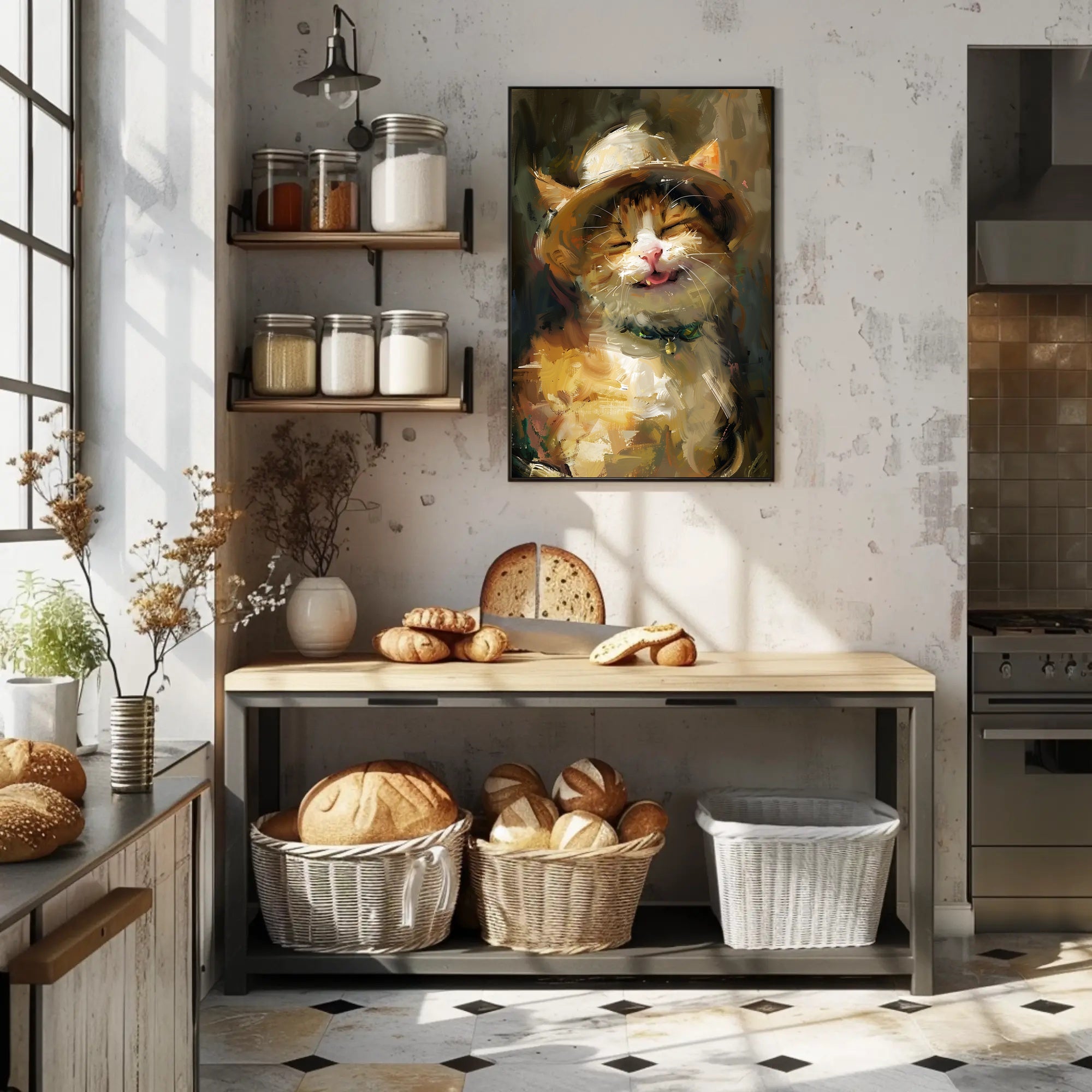 Cat in a Straw Hat Abstract Artistic Poster PosterGoat