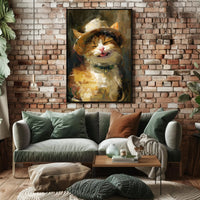 Cat in a Straw Hat Abstract Artistic Poster PosterGoat