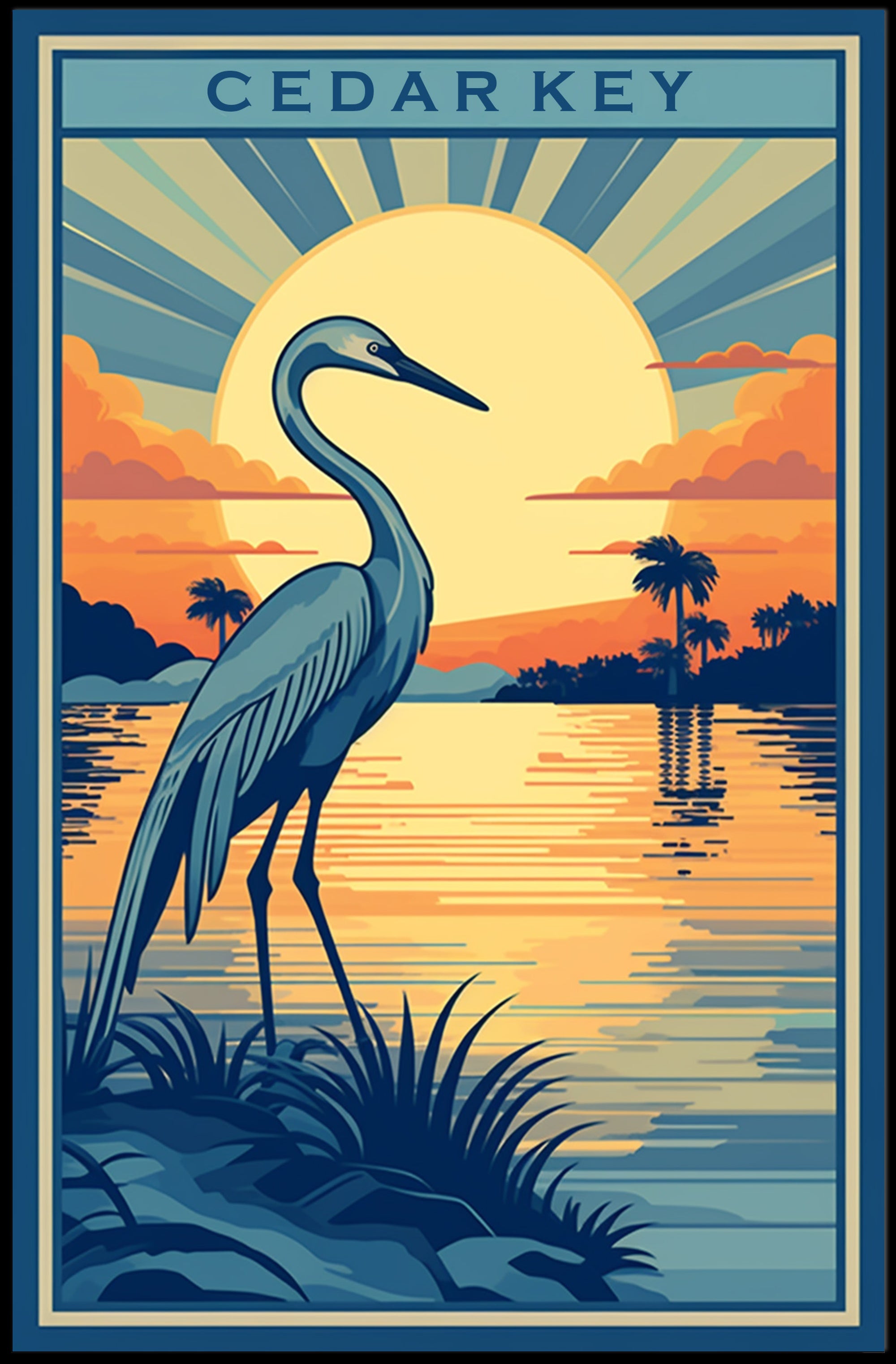 Cedar Key Vintage Sunset Travel Poster PosterGoat