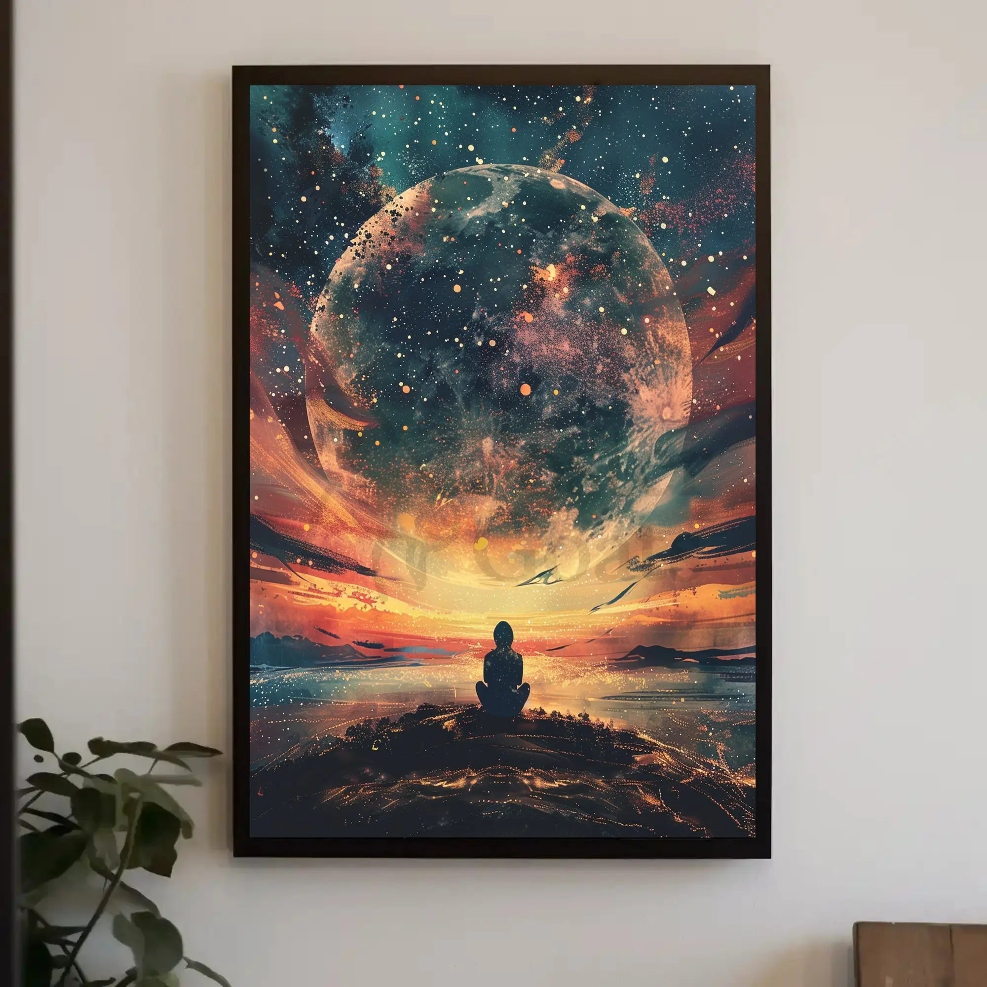 Celestial Meditation Scene Surreal Artistic Poster PosterGoat