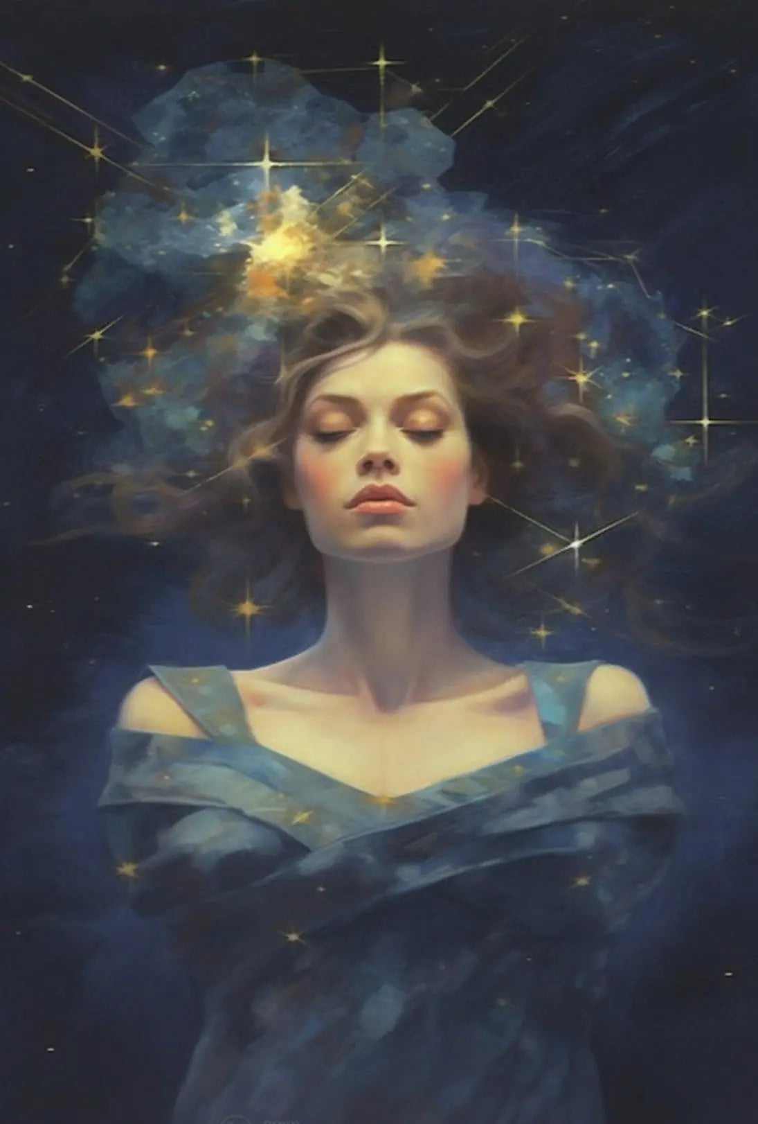 Celestial Serenity Woman Artistic Pop Culture Poster PosterGoat