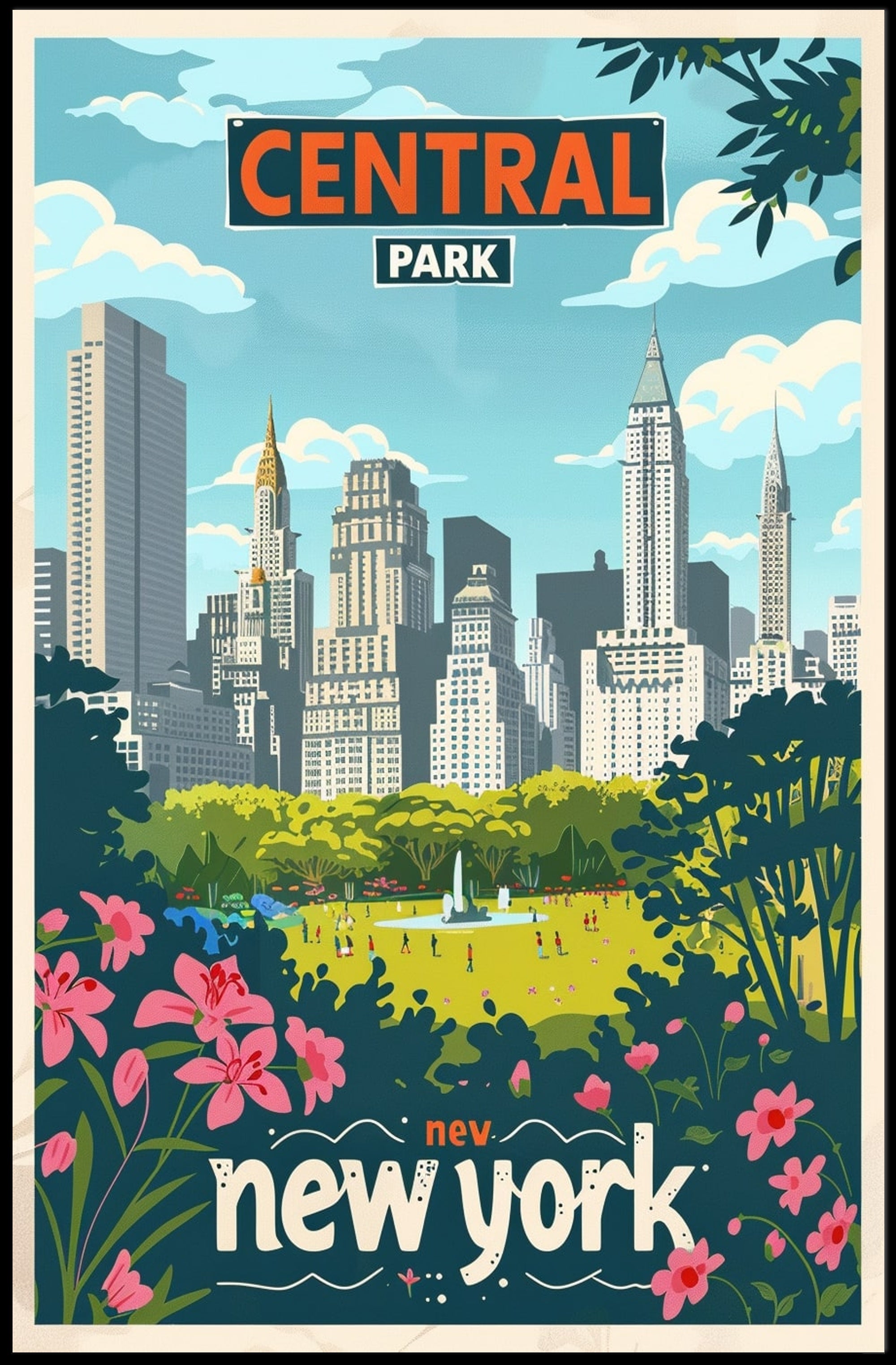 Central Park Skyline Vintage Travel Poster PosterGoat