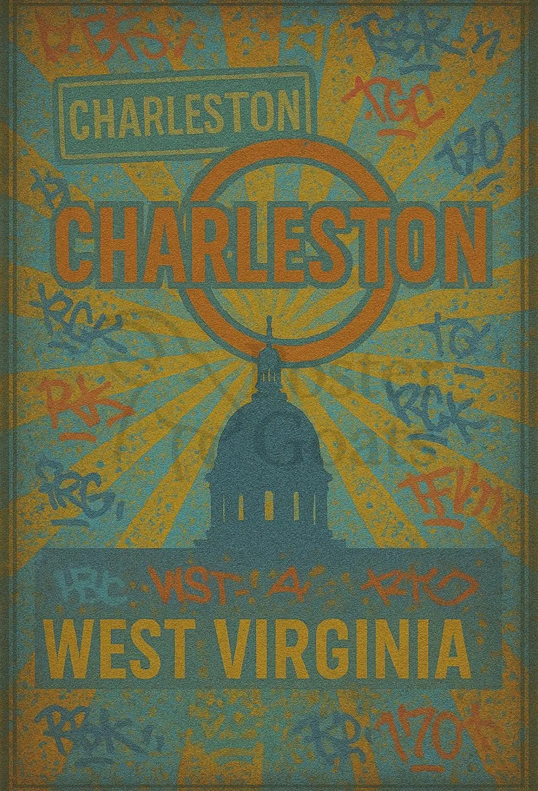 Charleston Sunrise Graffiti Silhouette Travel Poster PosterGoat