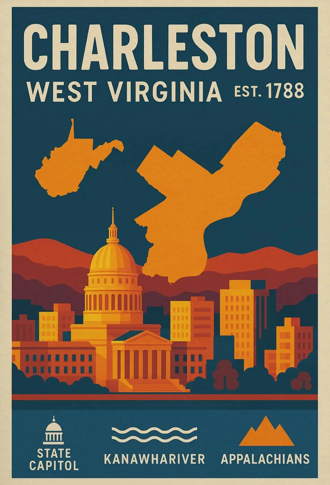 Charleston Vintage Travel West Virginia Art Poster PosterGoat