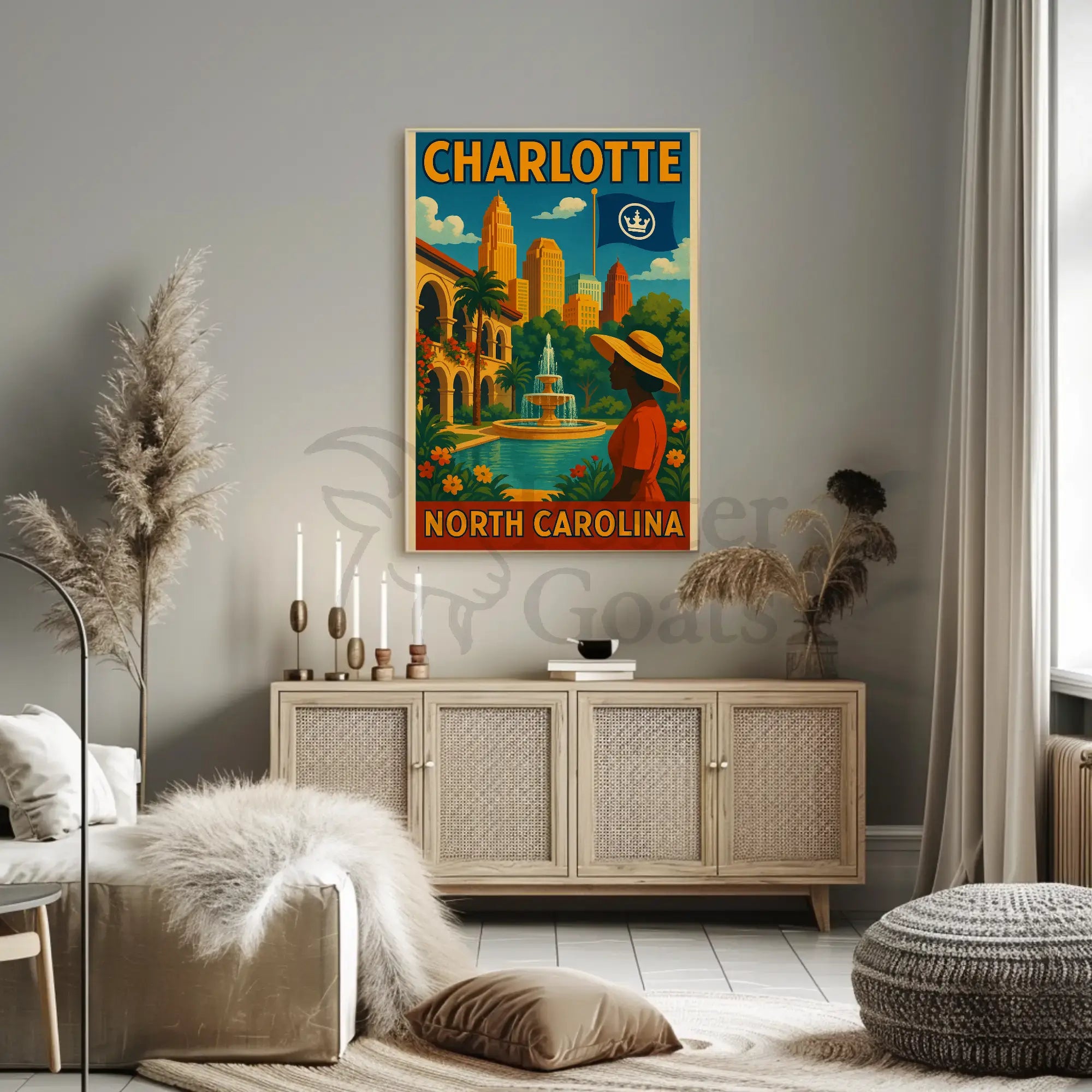Charlotte Cityscape Elegance Art Deco Travel Poster PosterGoat