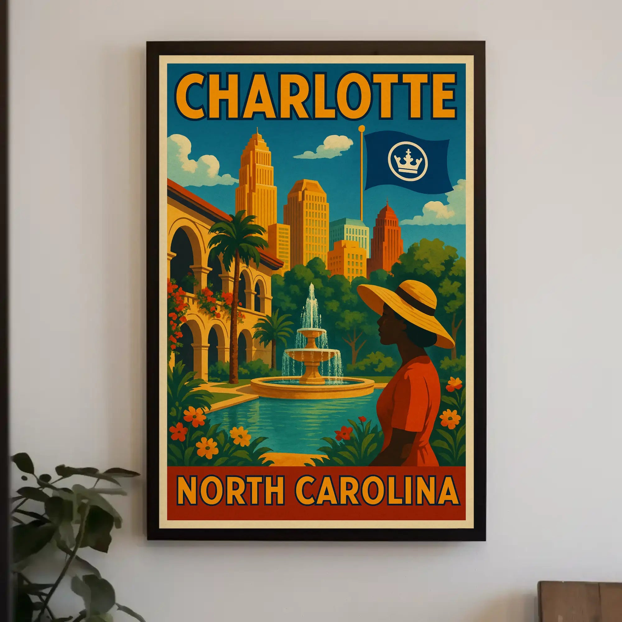 Charlotte Cityscape Elegance Art Deco Travel Poster PosterGoat