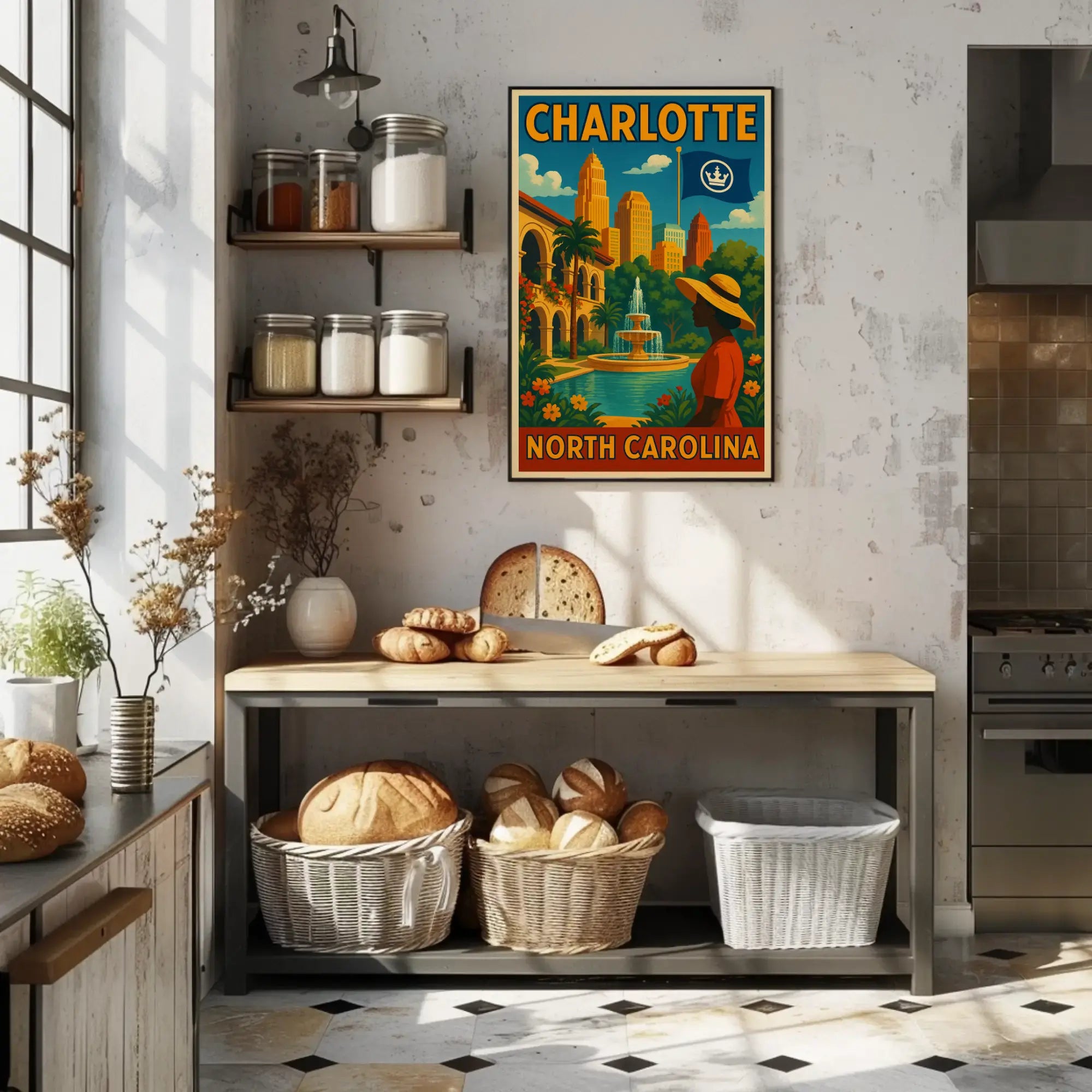 Charlotte Cityscape Elegance Art Deco Travel Poster PosterGoat