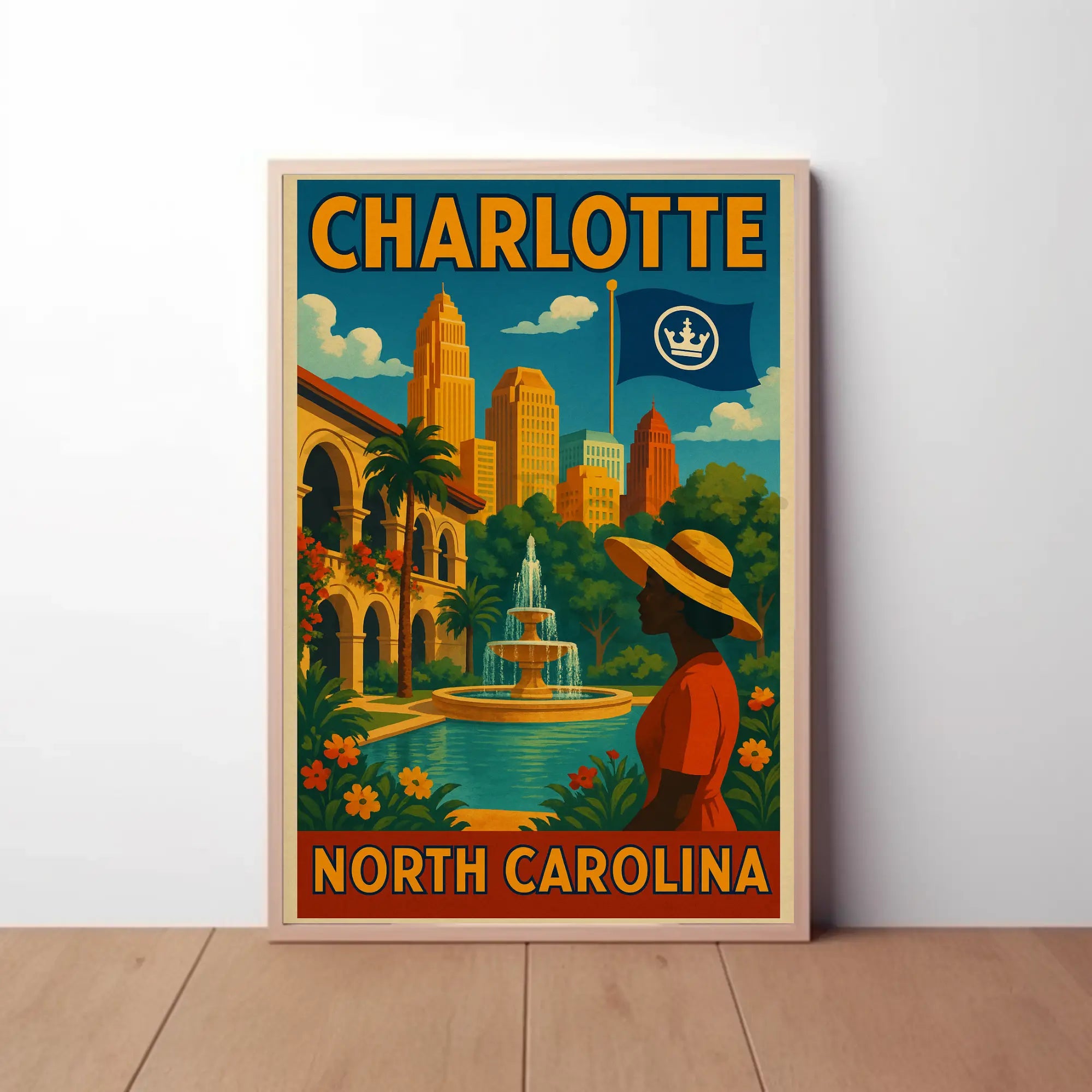 Charlotte Cityscape Elegance Art Deco Travel Poster PosterGoat