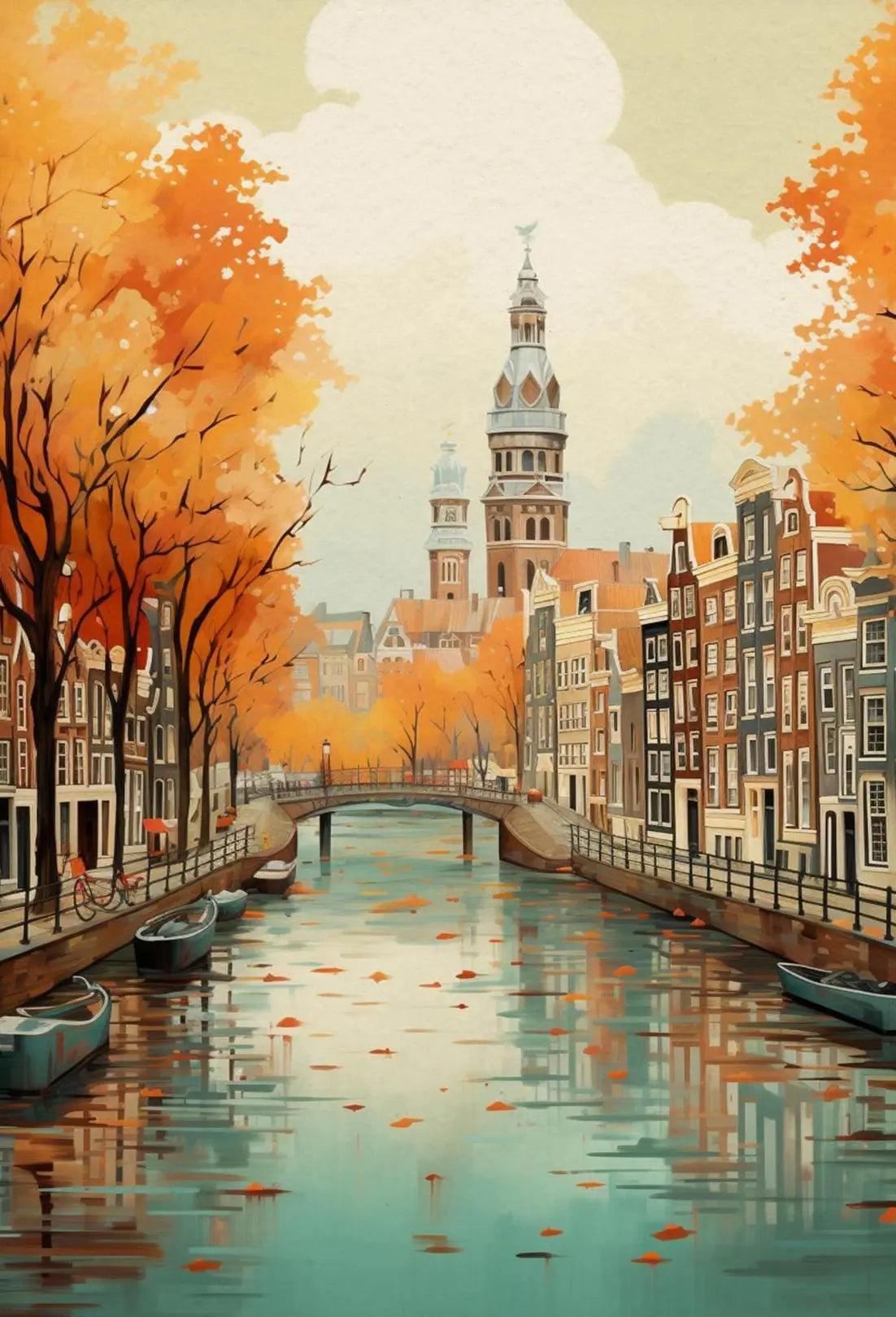 Charming Amsterdam Autumn Cityscape Travel Poster PosterGoat