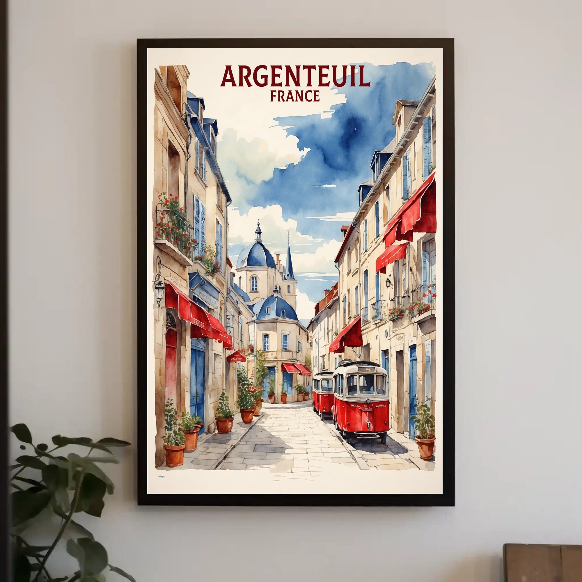 Charming Argenteuil Street Scene Watercolor Urban or Cityscape Poster PosterGoat