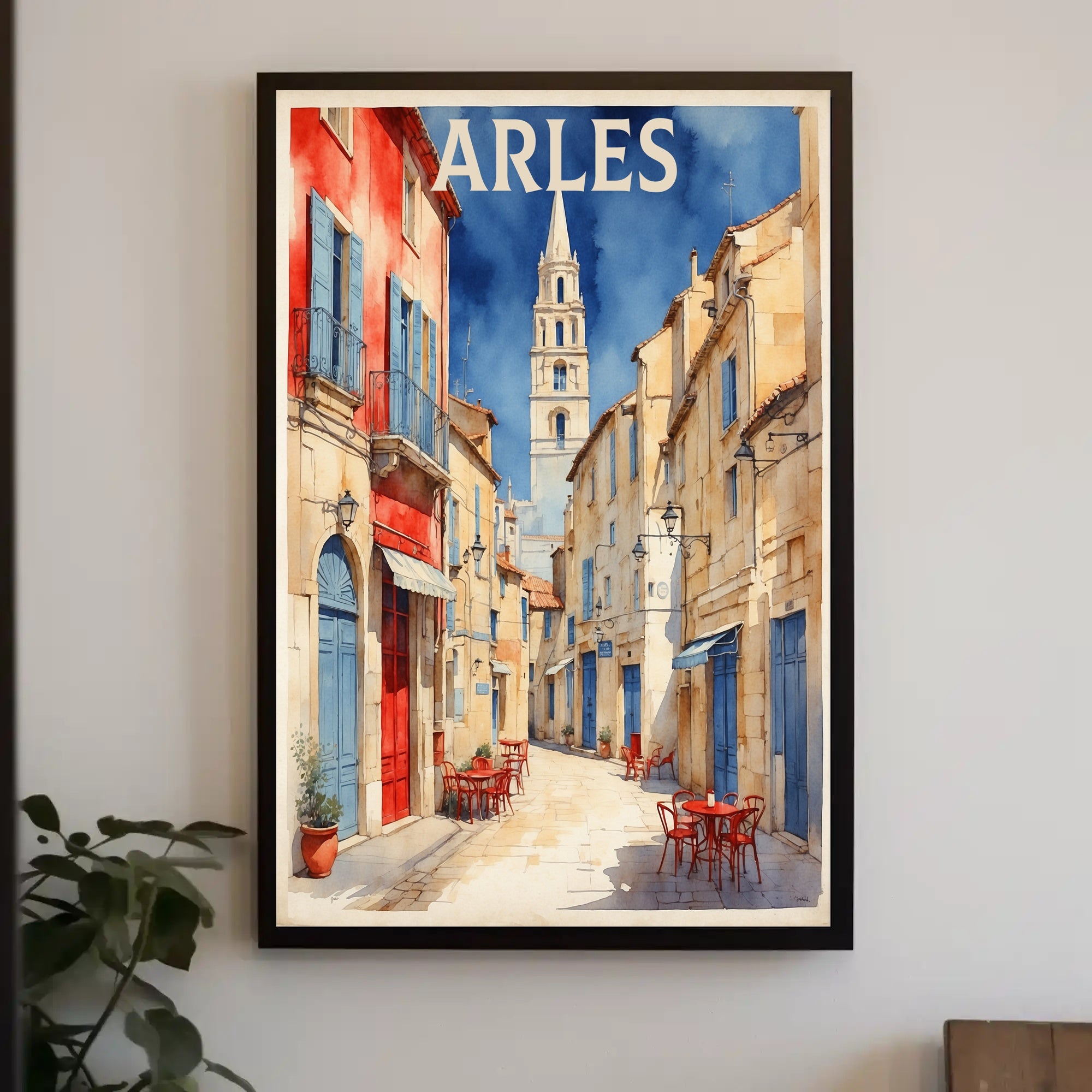 Charming Arles Street Scene: Watercolor Travel Poster PosterGoat