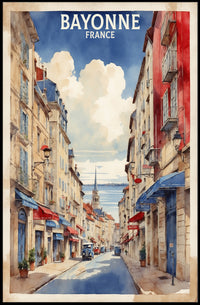 Charming Bayonne Street Scene Illustration Travel Poster PosterGoat