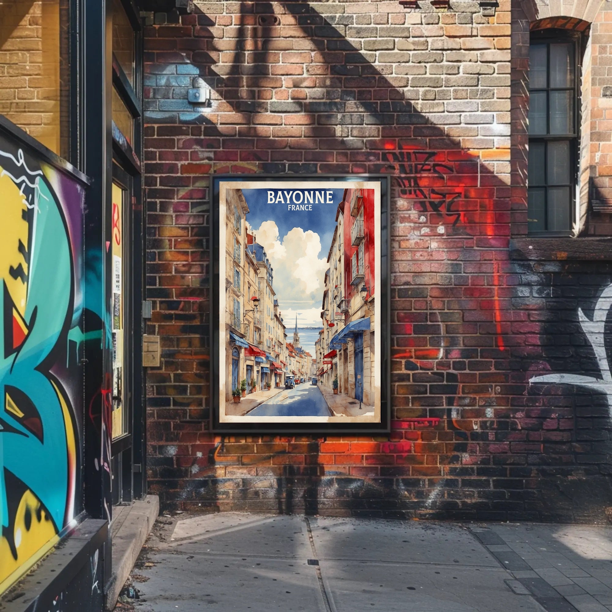 Charming Bayonne Street Scene Illustration Travel Poster PosterGoat