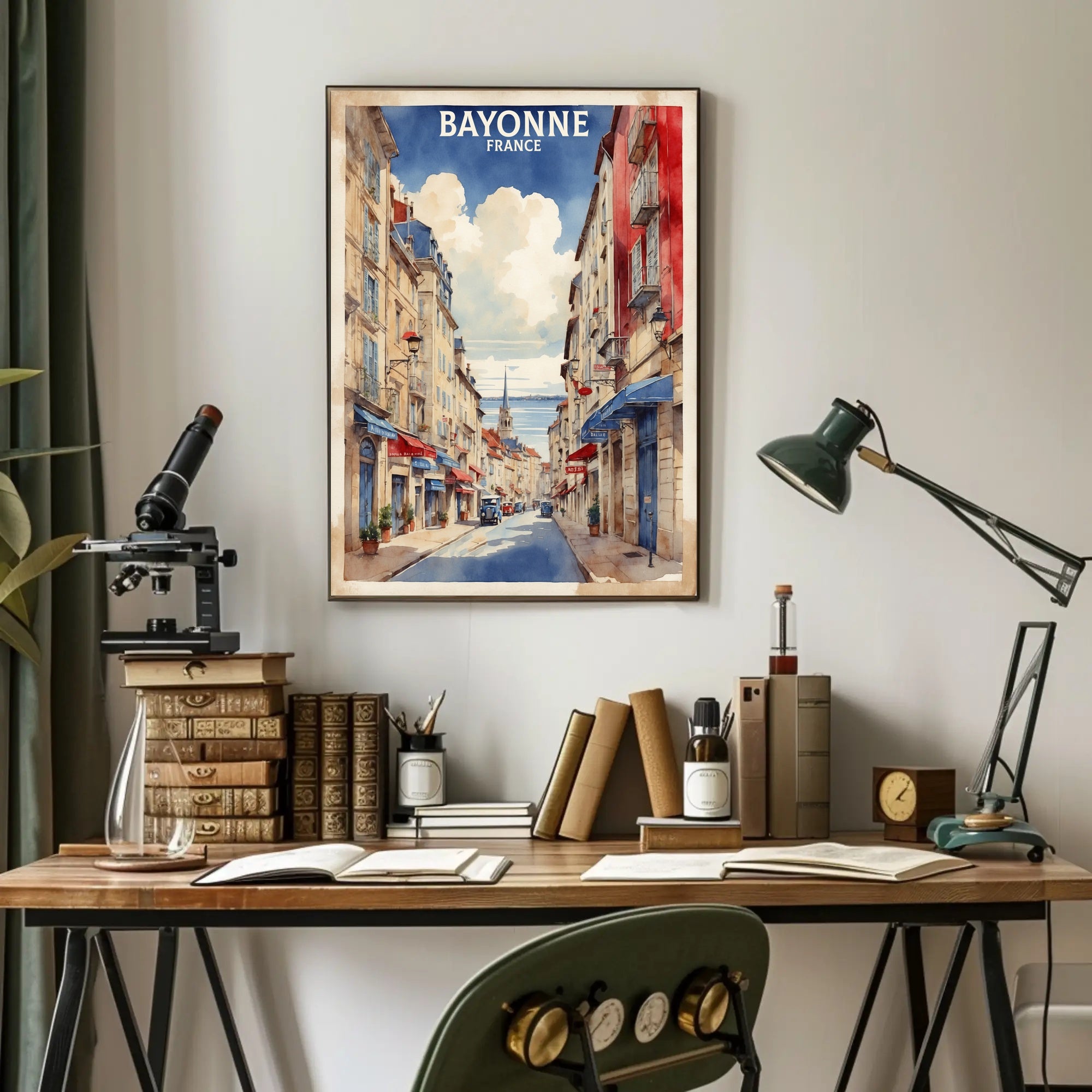 Charming Bayonne Street Scene Illustration Travel Poster PosterGoat