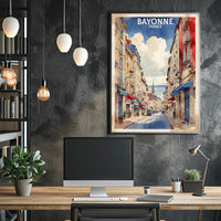 Charming Bayonne Street Scene Illustration Travel Poster PosterGoat