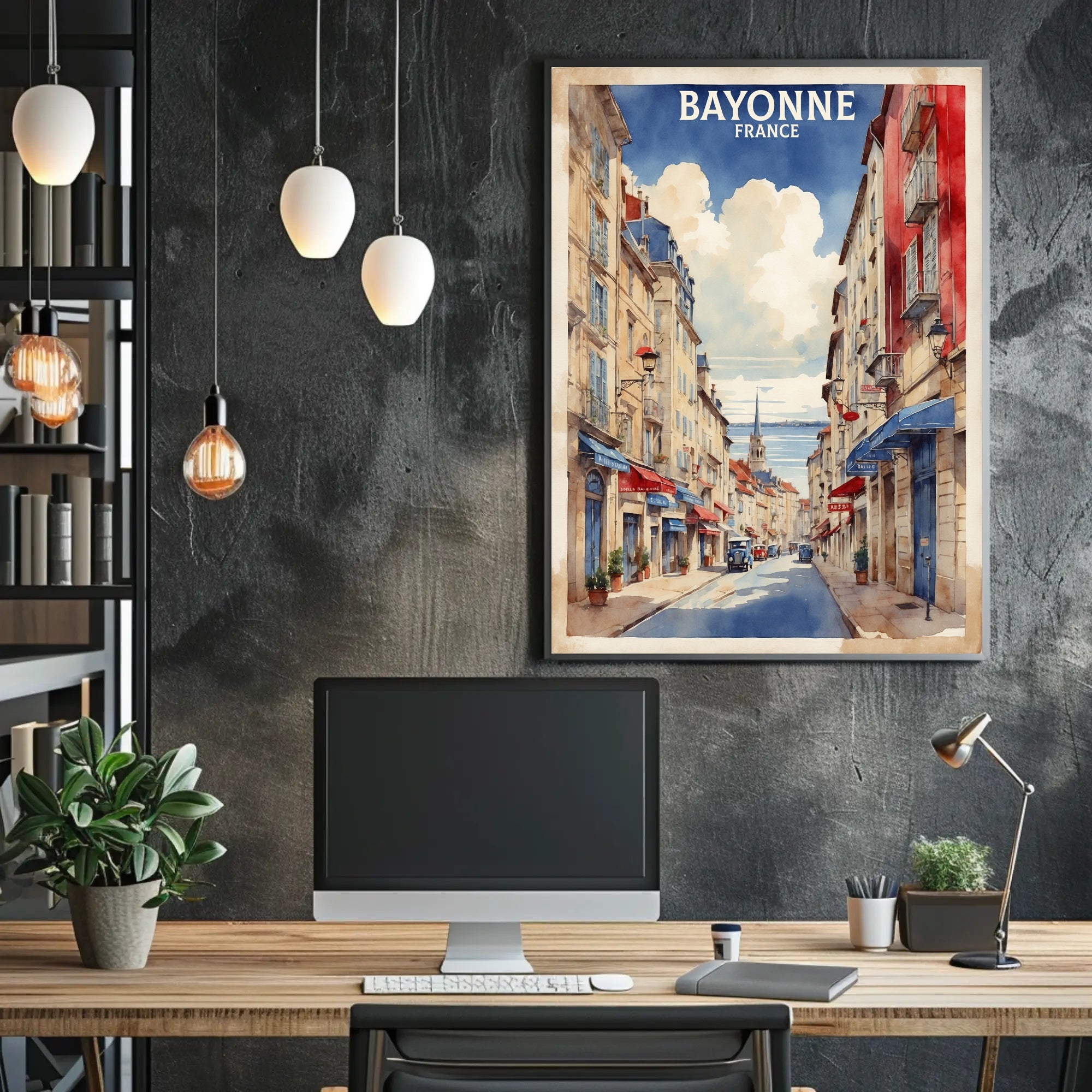 Charming Bayonne Street Scene Illustration Travel Poster PosterGoat