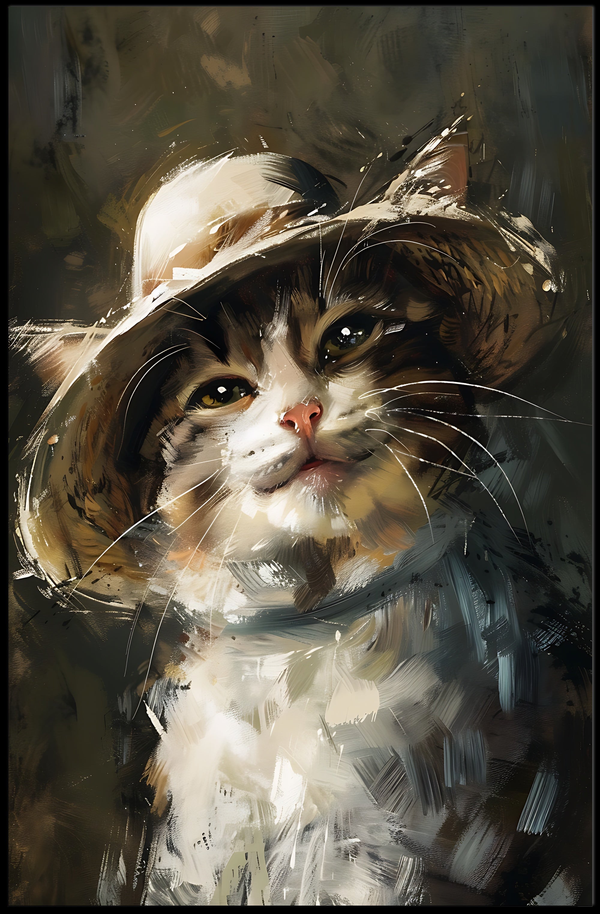 Charming Cat in Straw Hat Animal Poster PosterGoat