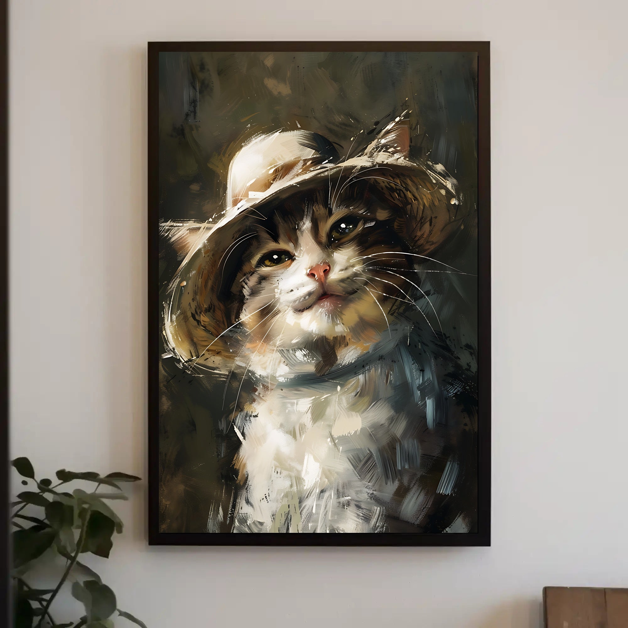 Charming Cat in Straw Hat Animal Poster PosterGoat
