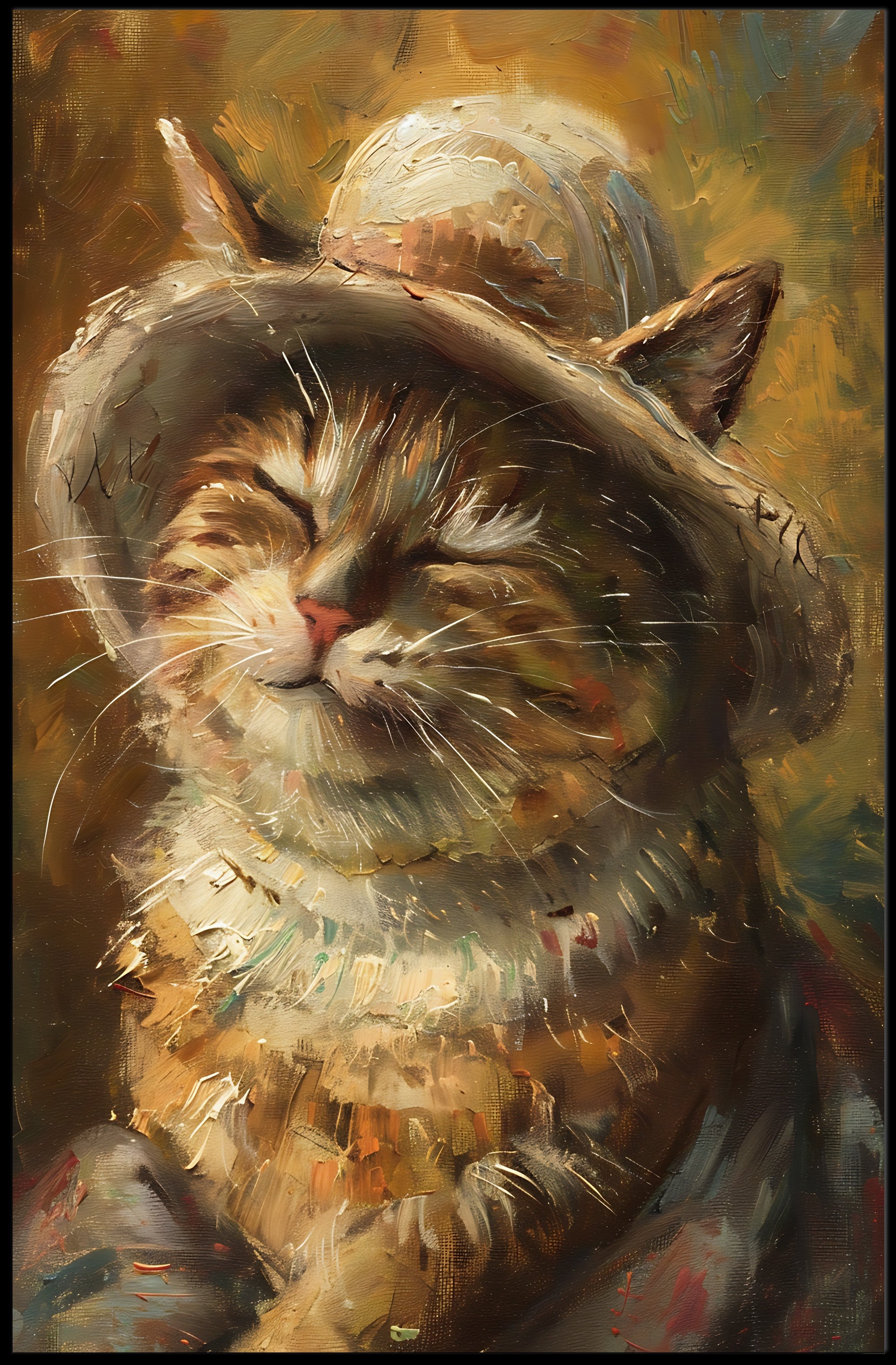 Charming Cat with Woven Hat Animal Poster PosterGoat