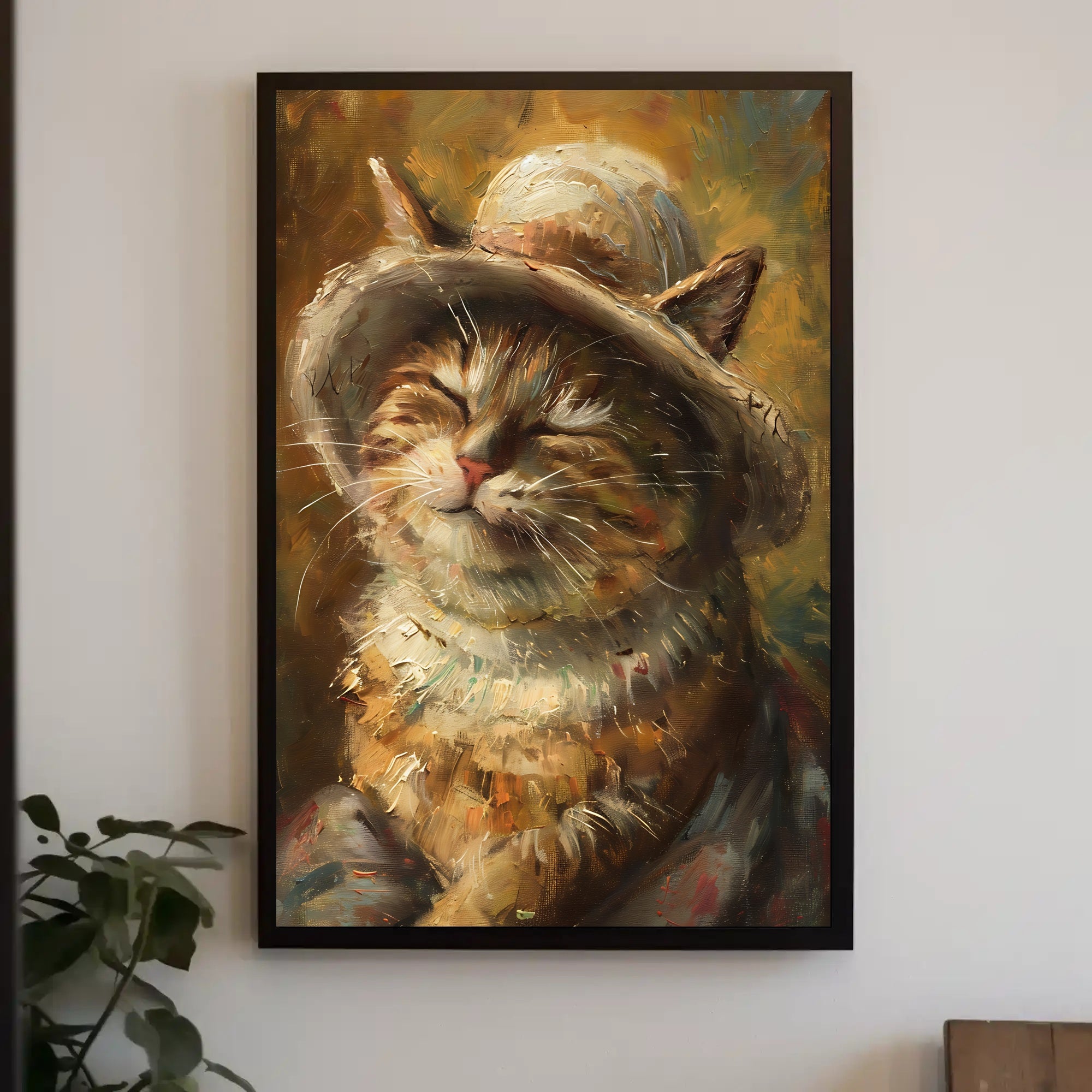 Charming Cat with Woven Hat Animal Poster PosterGoat