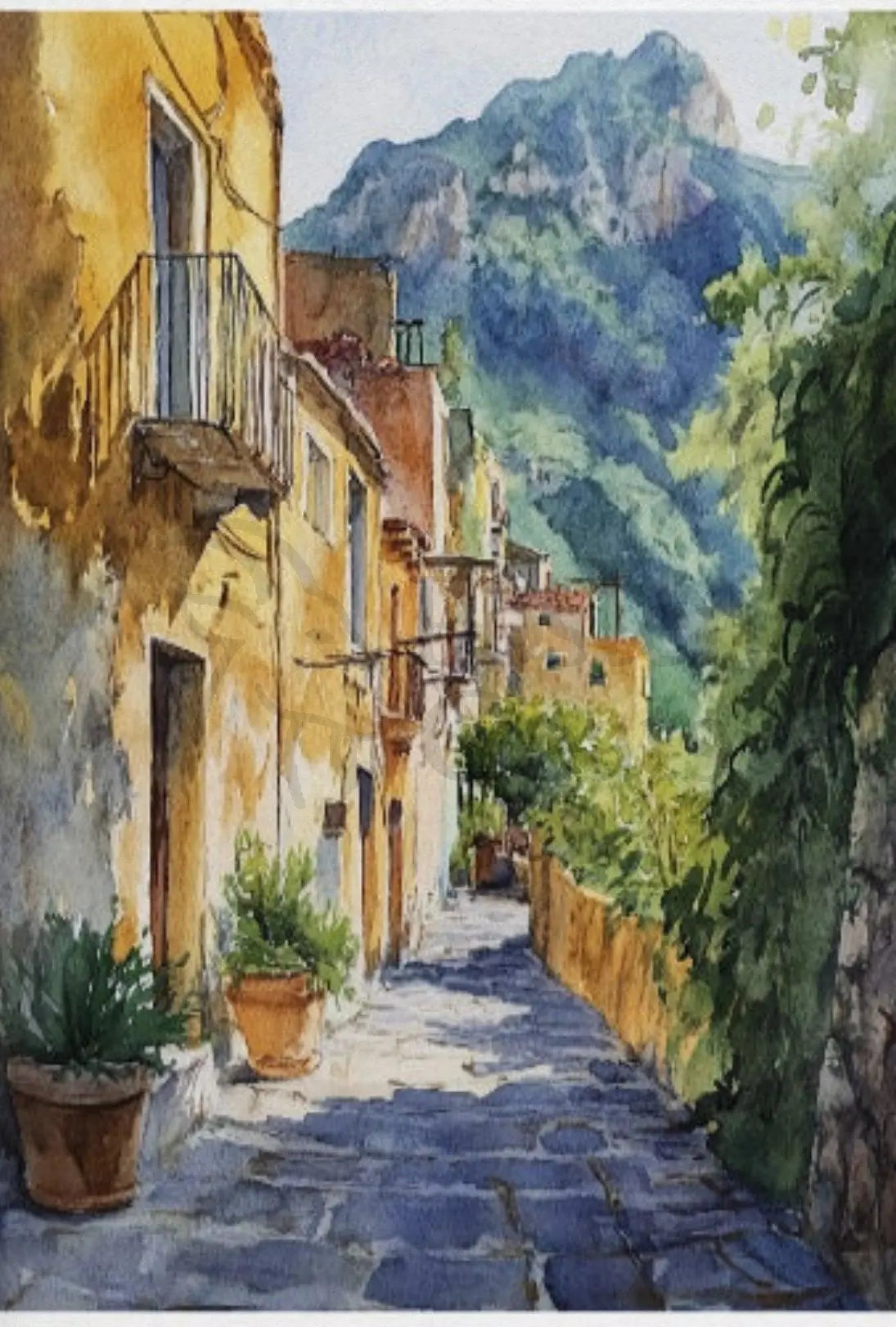 Charming Mediterranean Alley, Artistic Travel Poster PosterGoat