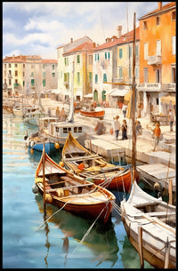 Charming Mediterranean Harbor Scene Impressionistic Artistic Poster PosterGoat