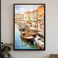 Charming Mediterranean Harbor Scene Impressionistic Artistic Poster PosterGoat