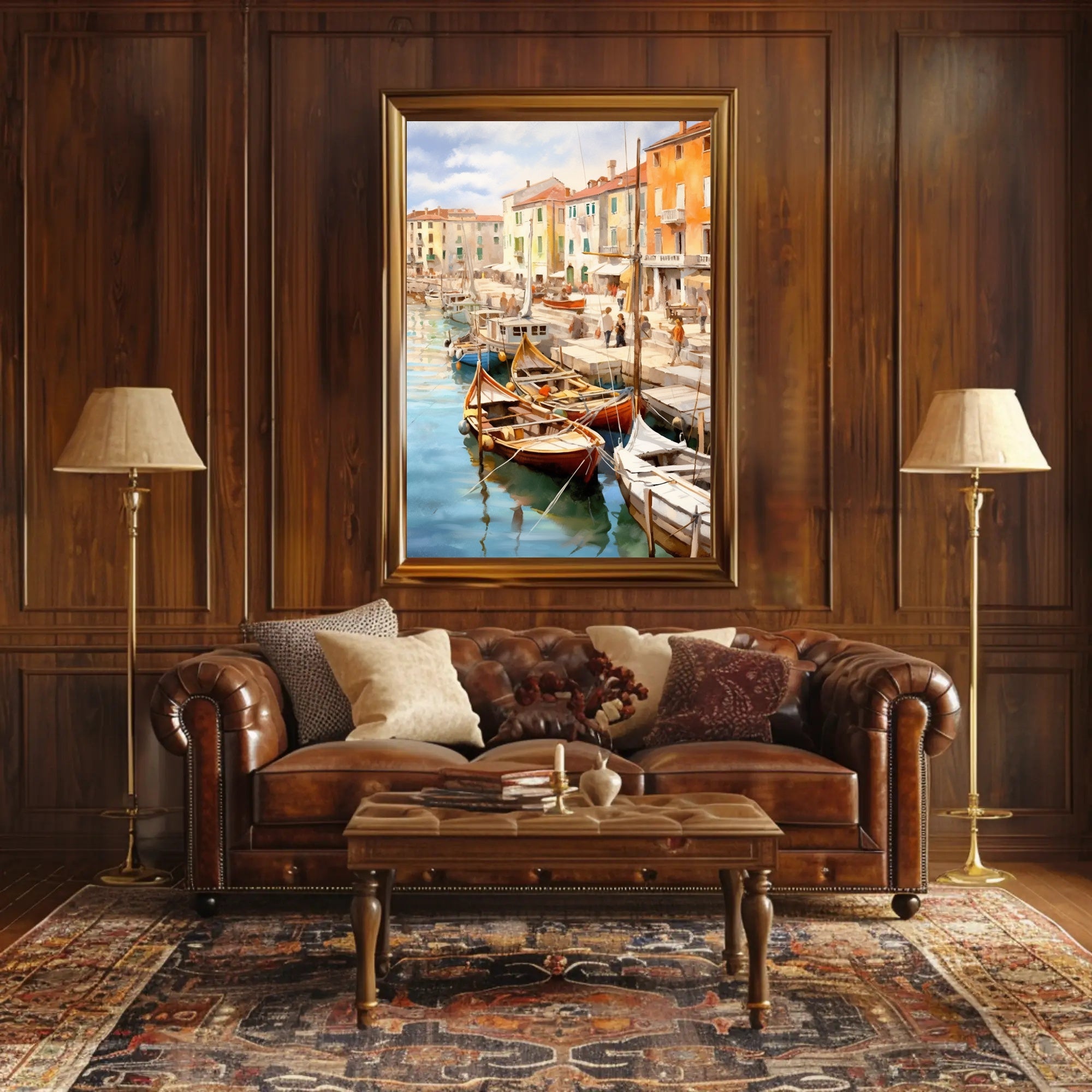 Charming Mediterranean Harbor Scene Impressionistic Artistic Poster PosterGoat