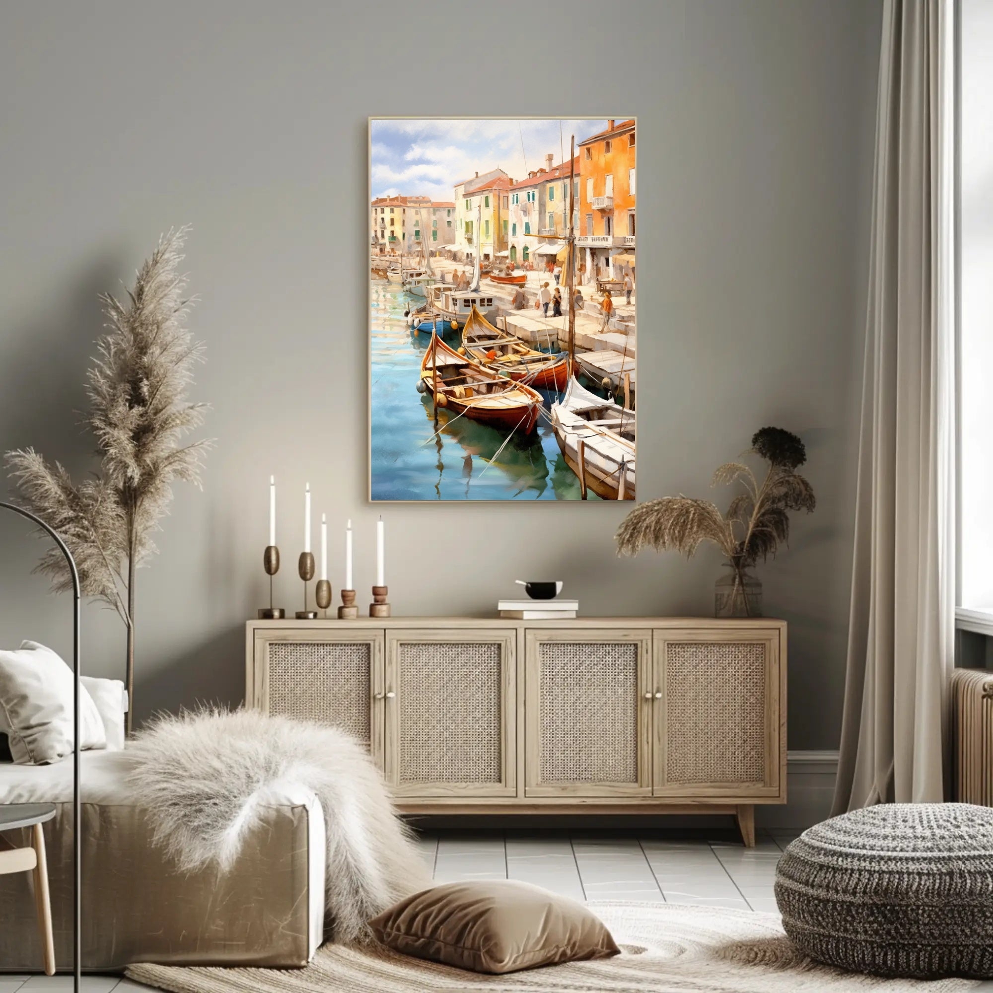 Charming Mediterranean Harbor Scene Impressionistic Artistic Poster PosterGoat