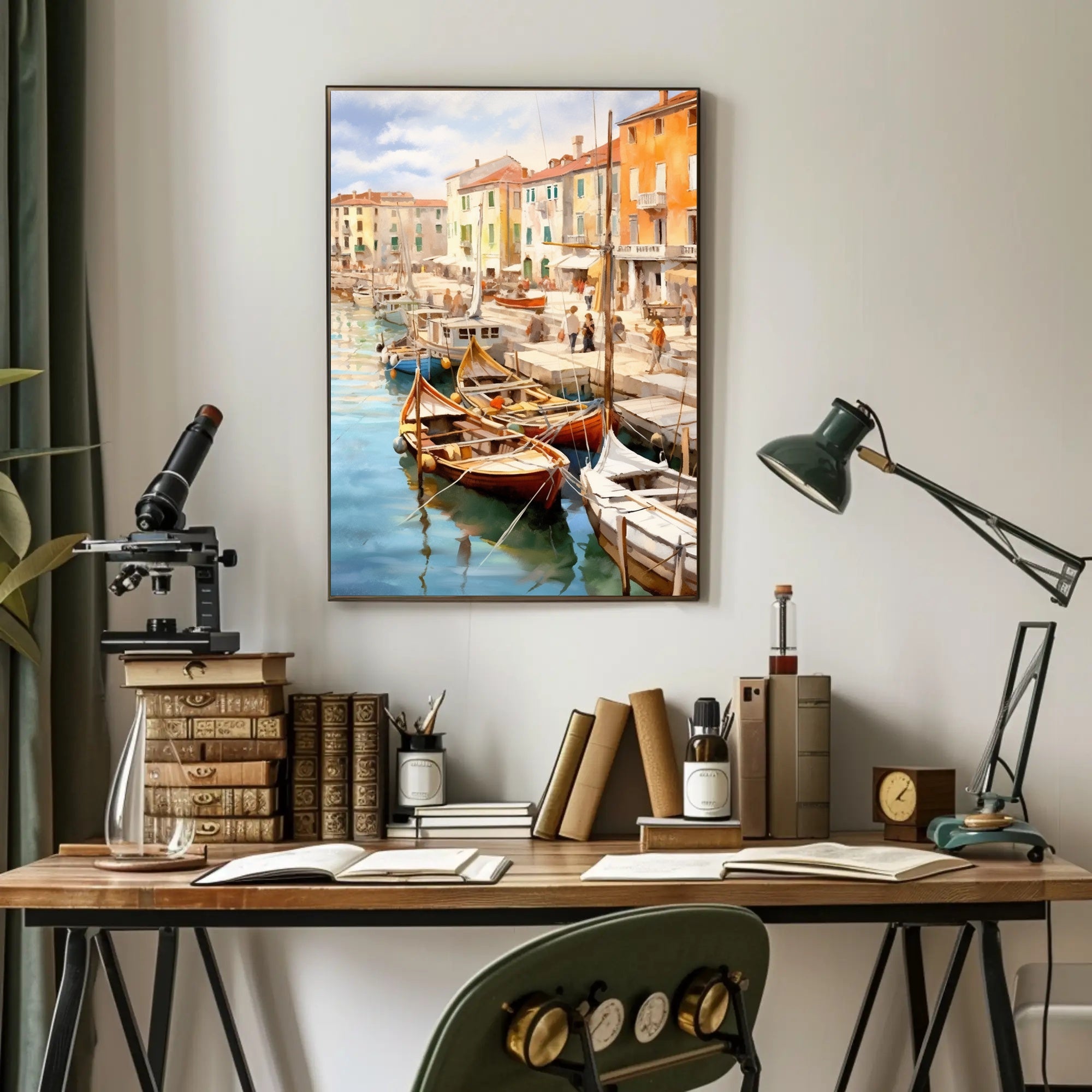 Charming Mediterranean Harbor Scene Impressionistic Artistic Poster PosterGoat