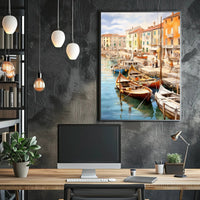 Charming Mediterranean Harbor Scene Impressionistic Artistic Poster PosterGoat