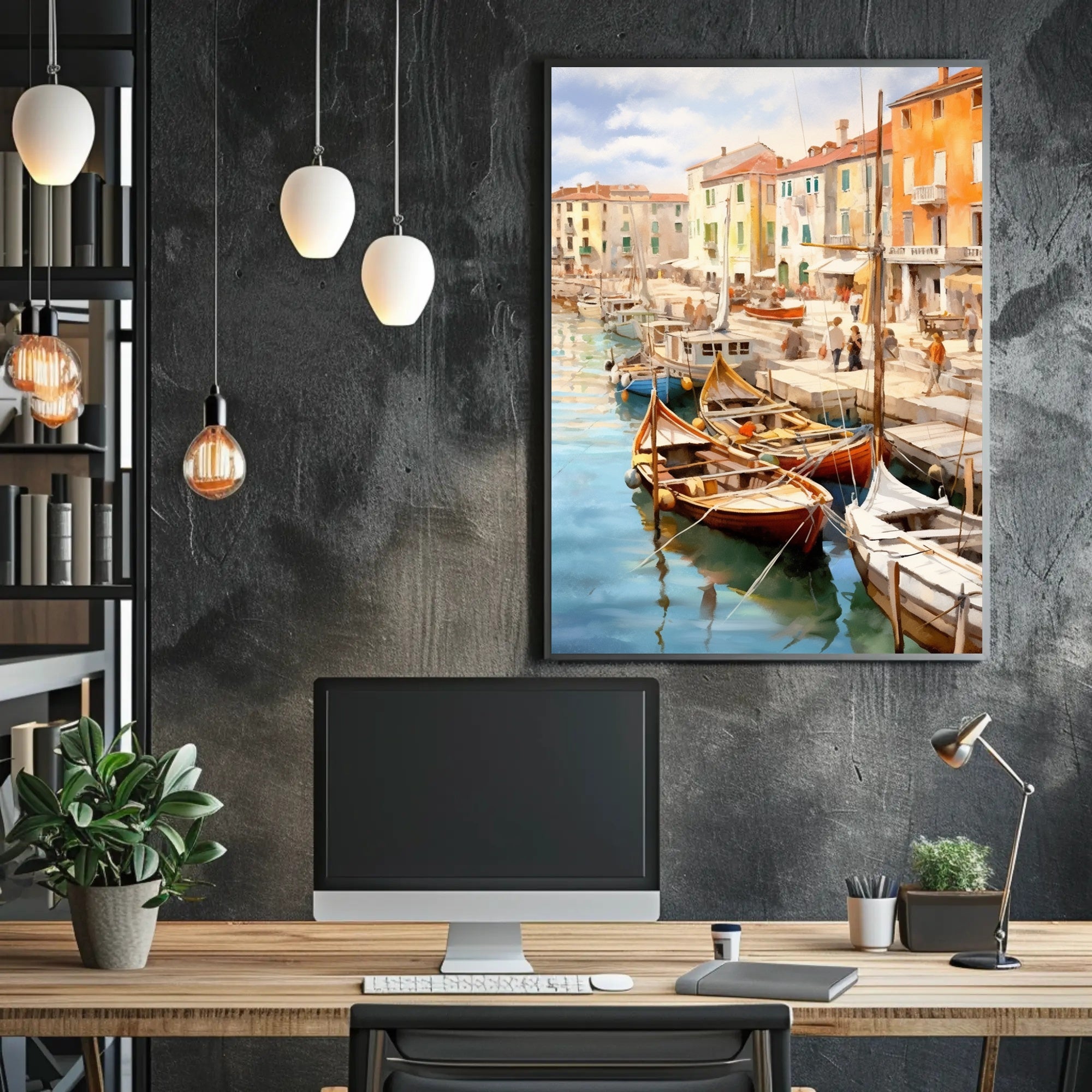 Charming Mediterranean Harbor Scene Impressionistic Artistic Poster PosterGoat