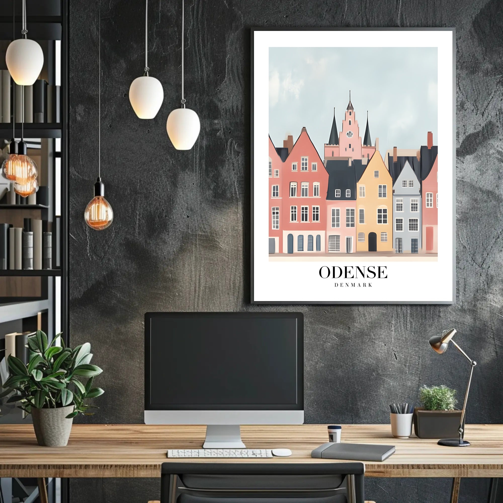 Charming Odense Streetscape Travel Poster PosterGoat