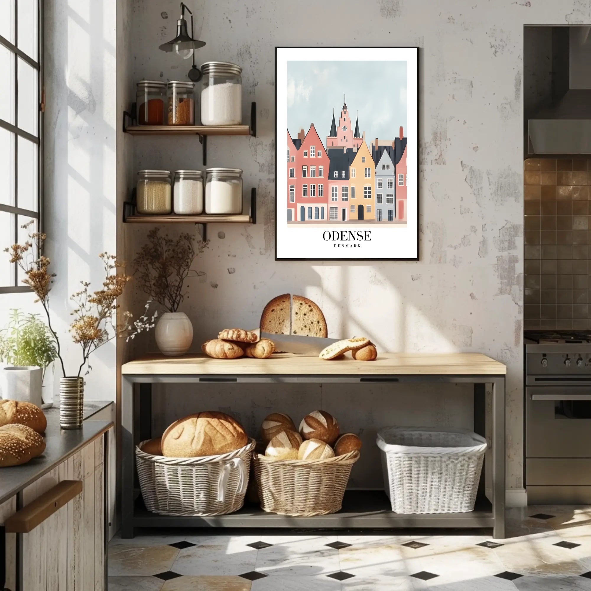 Charming Odense Streetscape Travel Poster PosterGoat