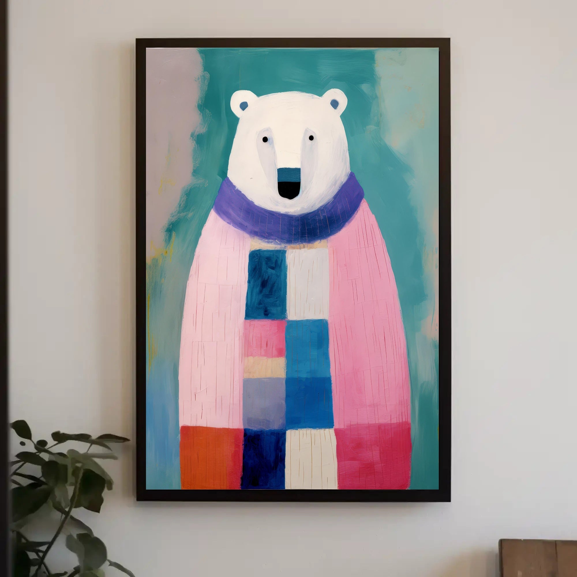 Charming Polar Bear with Scarf Animal Poster PosterGoat