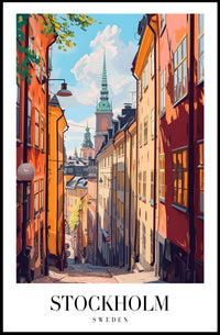 Charming Stockholm Street Scene: Urban Cityscape Poster PosterGoat