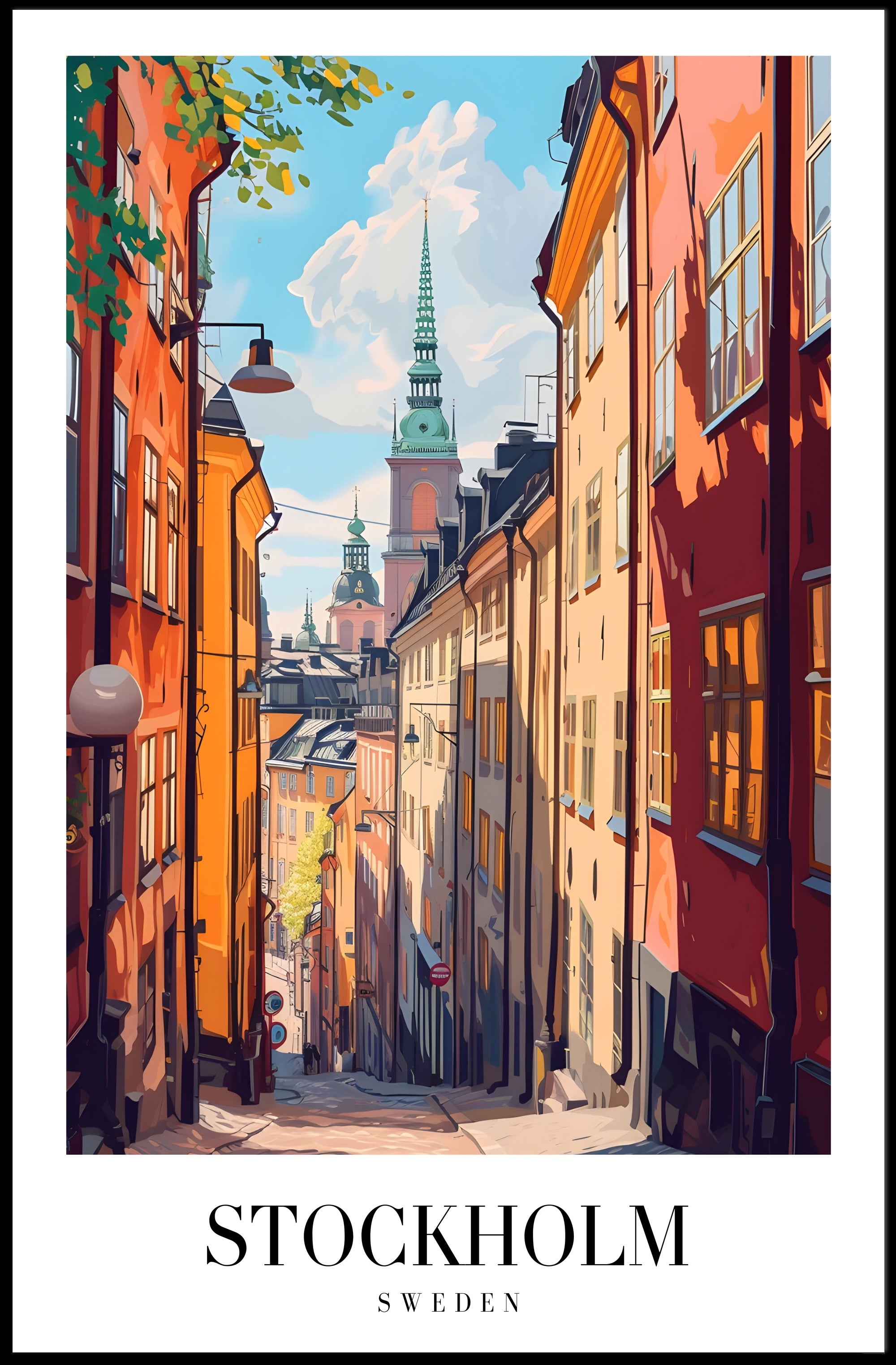 Charming Stockholm Street Scene: Urban Cityscape Poster PosterGoat