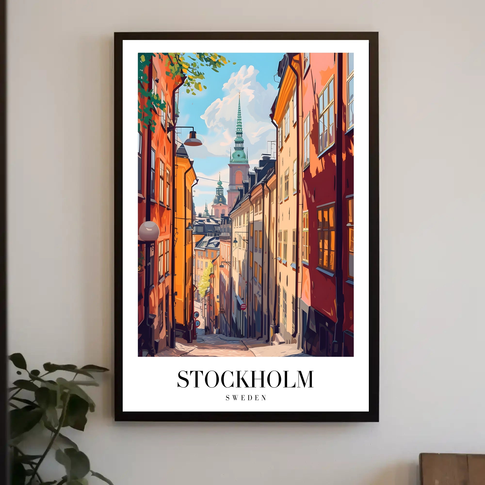Charming Stockholm Street Scene: Urban Cityscape Poster PosterGoat