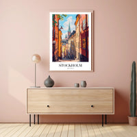 Charming Stockholm Street Scene: Urban Cityscape Poster PosterGoat