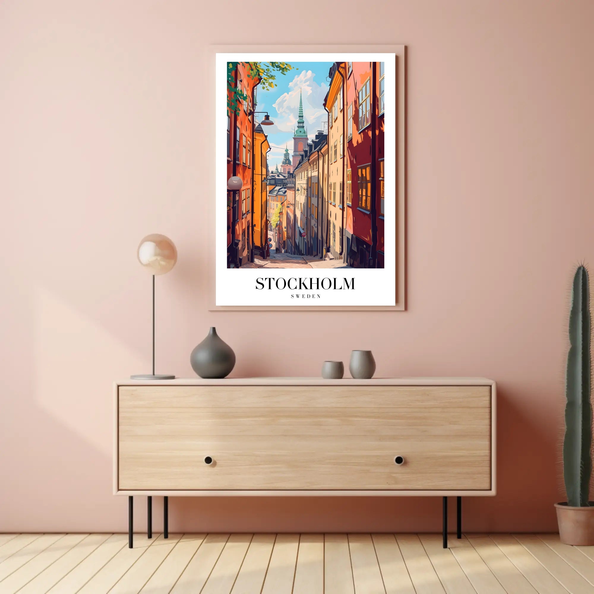Charming Stockholm Street Scene: Urban Cityscape Poster PosterGoat