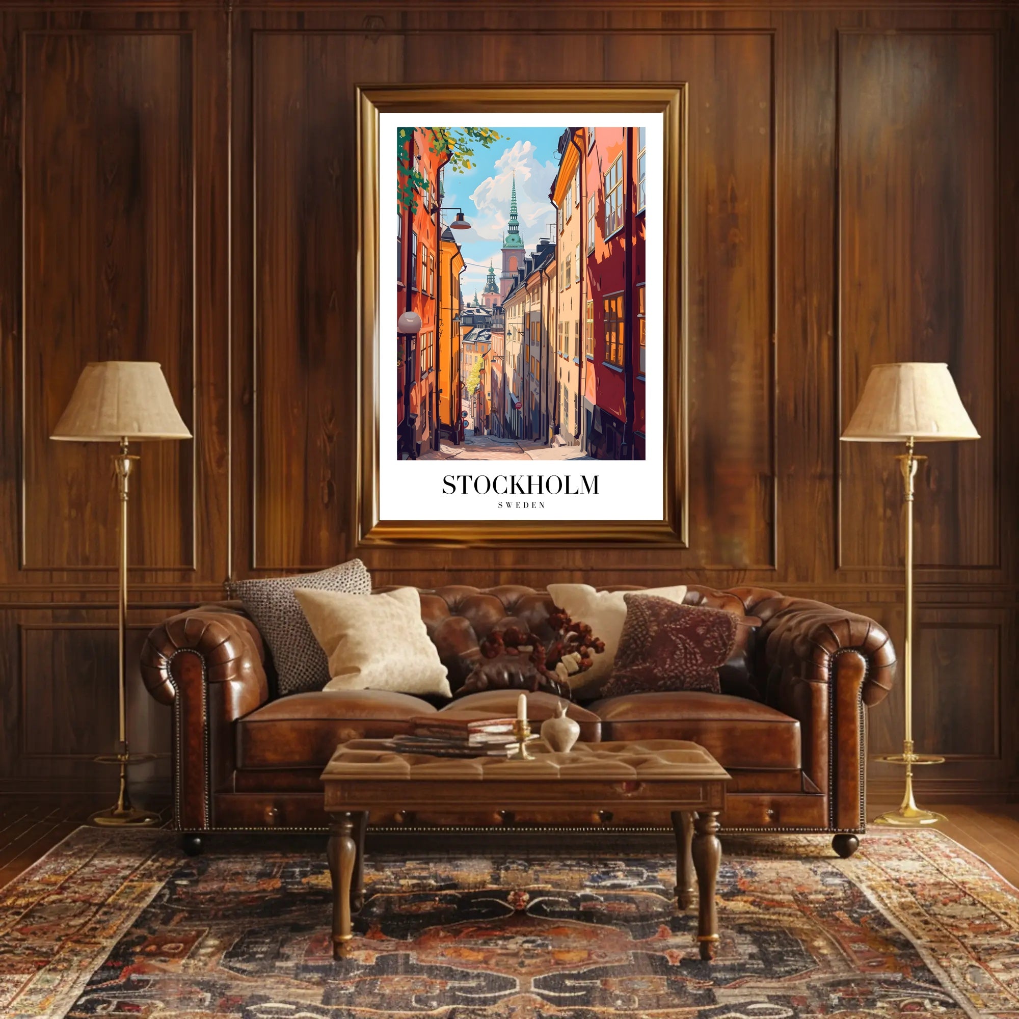 Charming Stockholm Street Scene: Urban Cityscape Poster PosterGoat