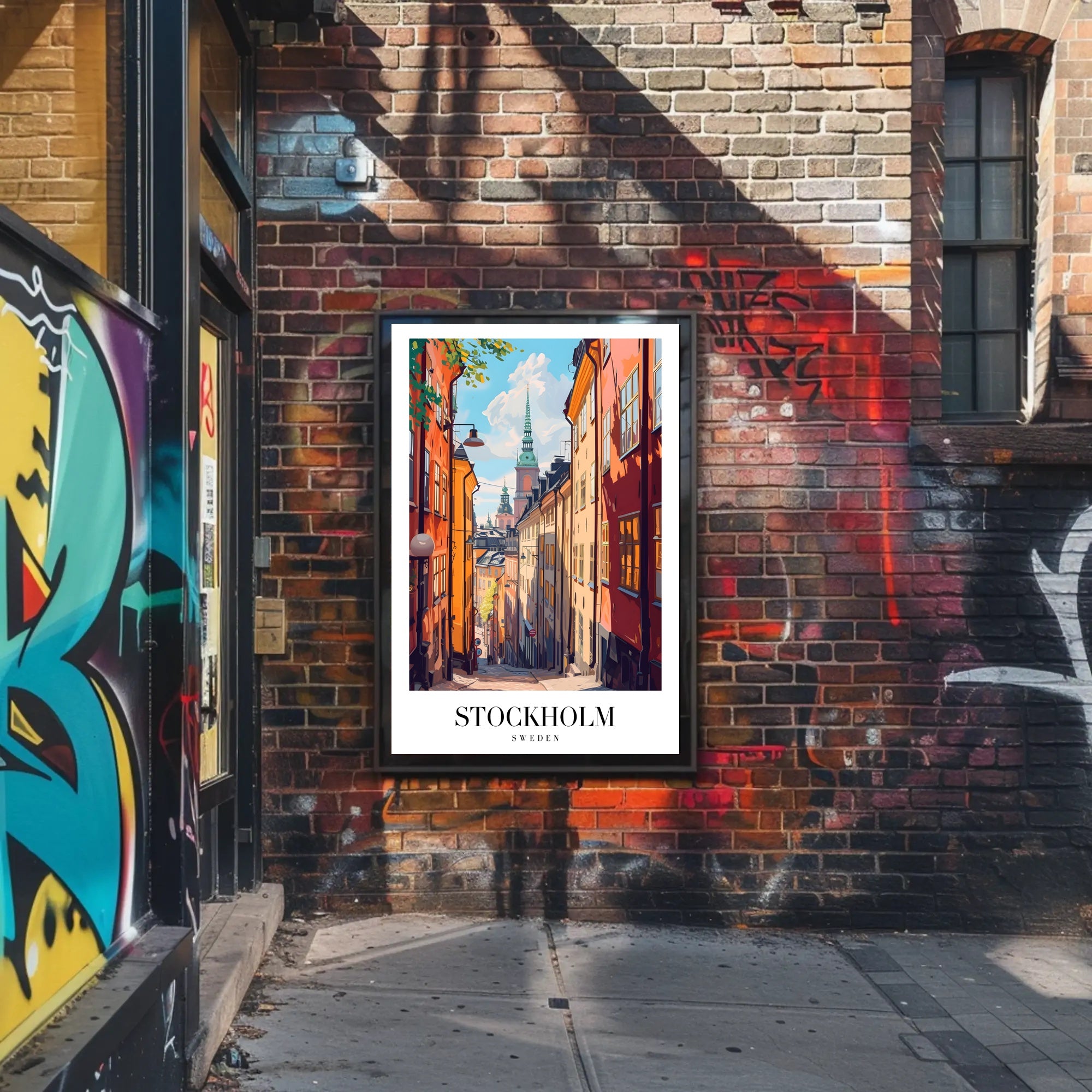 Charming Stockholm Street Scene: Urban Cityscape Poster PosterGoat