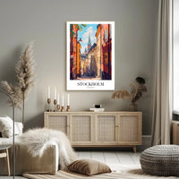 Charming Stockholm Street Scene: Urban Cityscape Poster PosterGoat