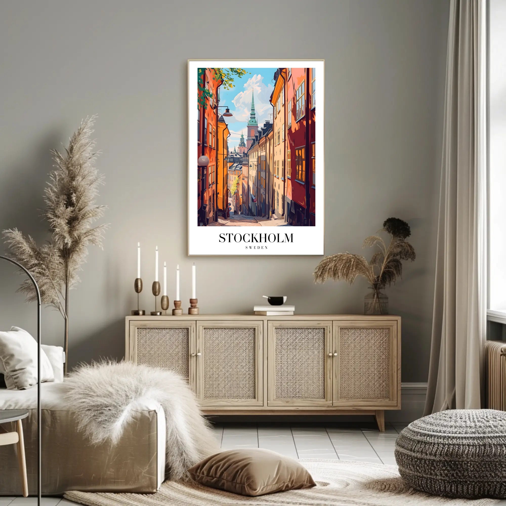 Charming Stockholm Street Scene: Urban Cityscape Poster PosterGoat