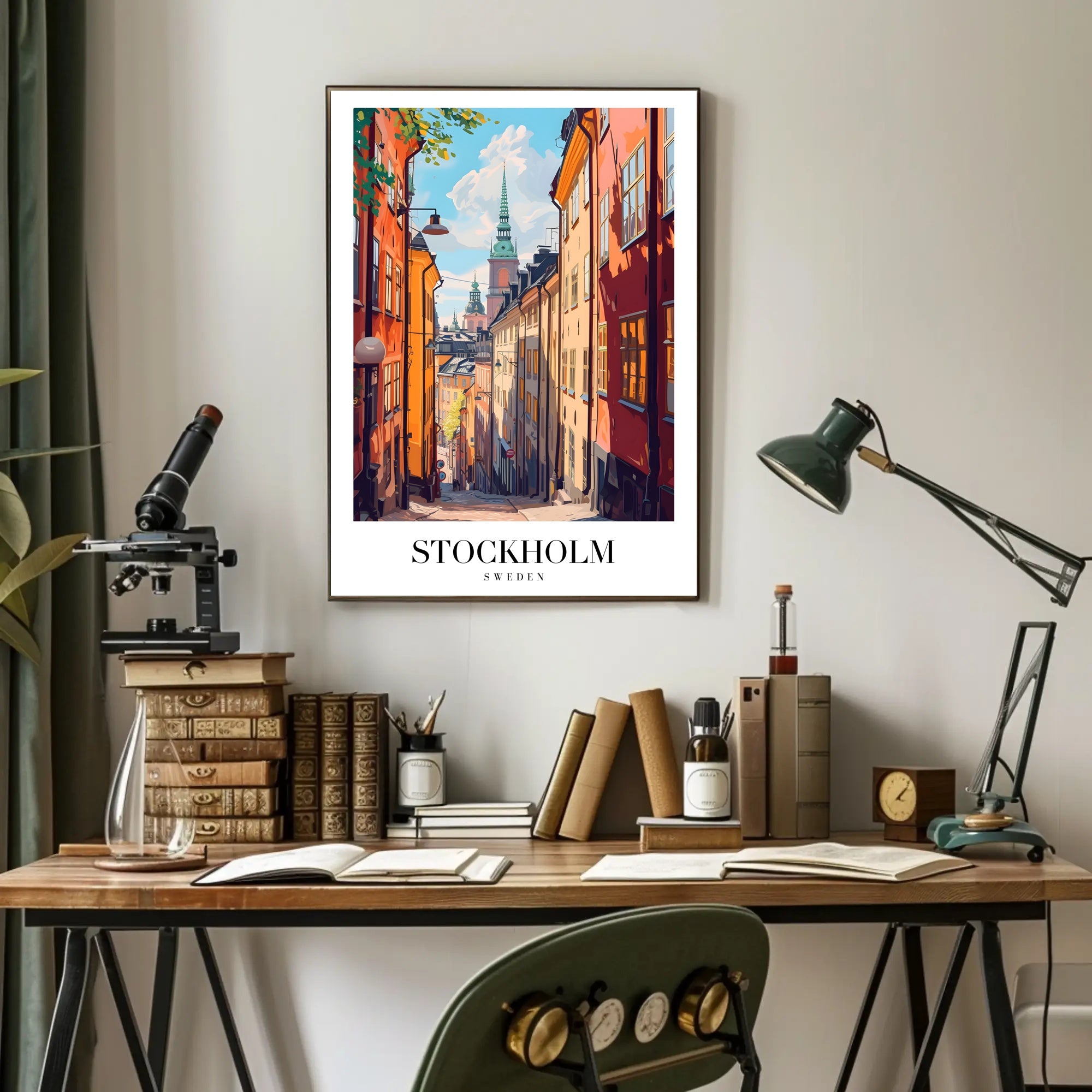 Charming Stockholm Street Scene: Urban Cityscape Poster PosterGoat