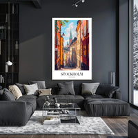 Charming Stockholm Street Scene: Urban Cityscape Poster PosterGoat
